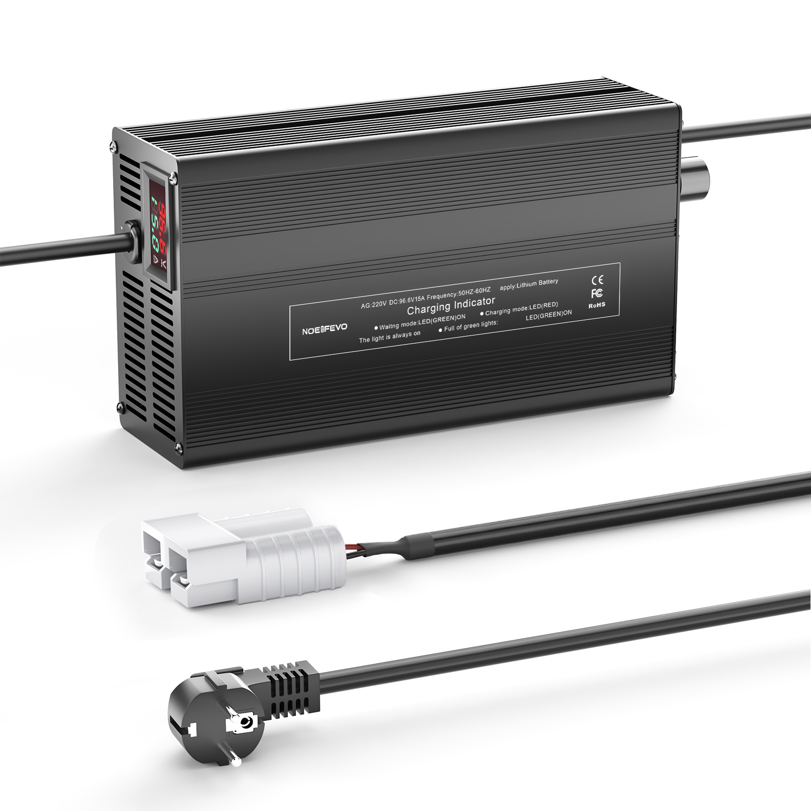 NOEIFEVO 96.6V 1A-15A Lithium-Batterieladegerät für 85.1V（84V) 23S Lithium-Li-Ionen-Lipo-Batterie, LCD-Anzeige, Strom einstellbar