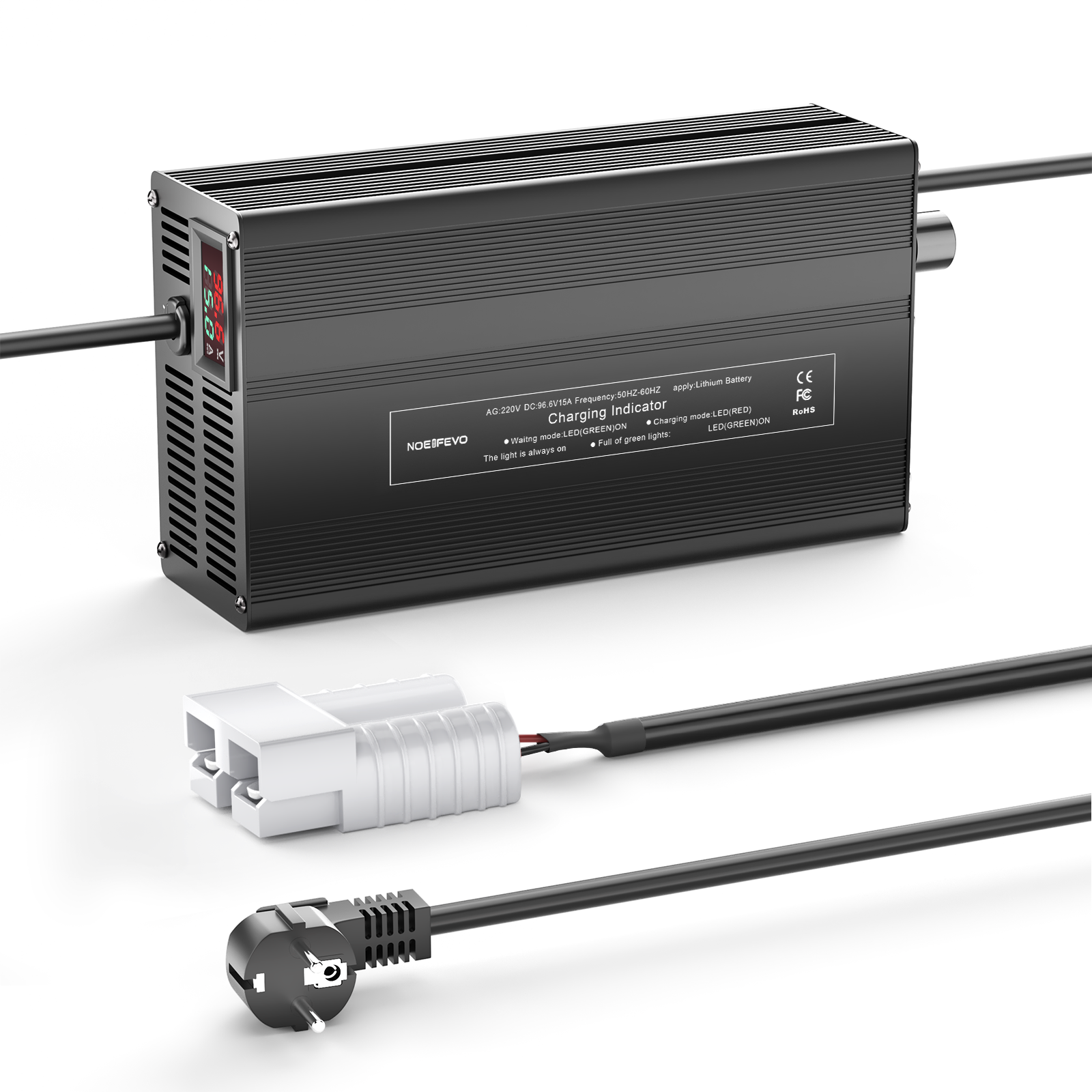 NOEIFEVO 96.6V 1A-15A Lithium-Batterieladegerät für 85.1V（84V) 23S Lithium-Li-Ionen-Lipo-Batterie, LCD-Anzeige, Strom einstellbar