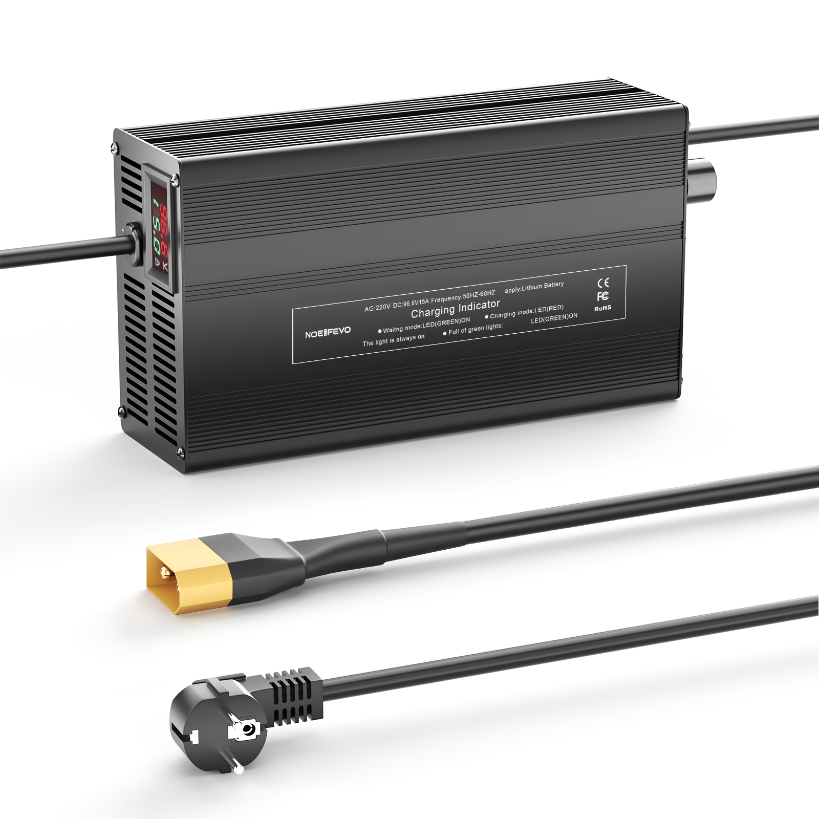 NOEIFEVO 96.6V 1A-15A Lithium-Batterieladegerät für 85.1V（84V) 23S Lithium-Li-Ionen-Lipo-Batterie, LCD-Anzeige, Strom einstellbar