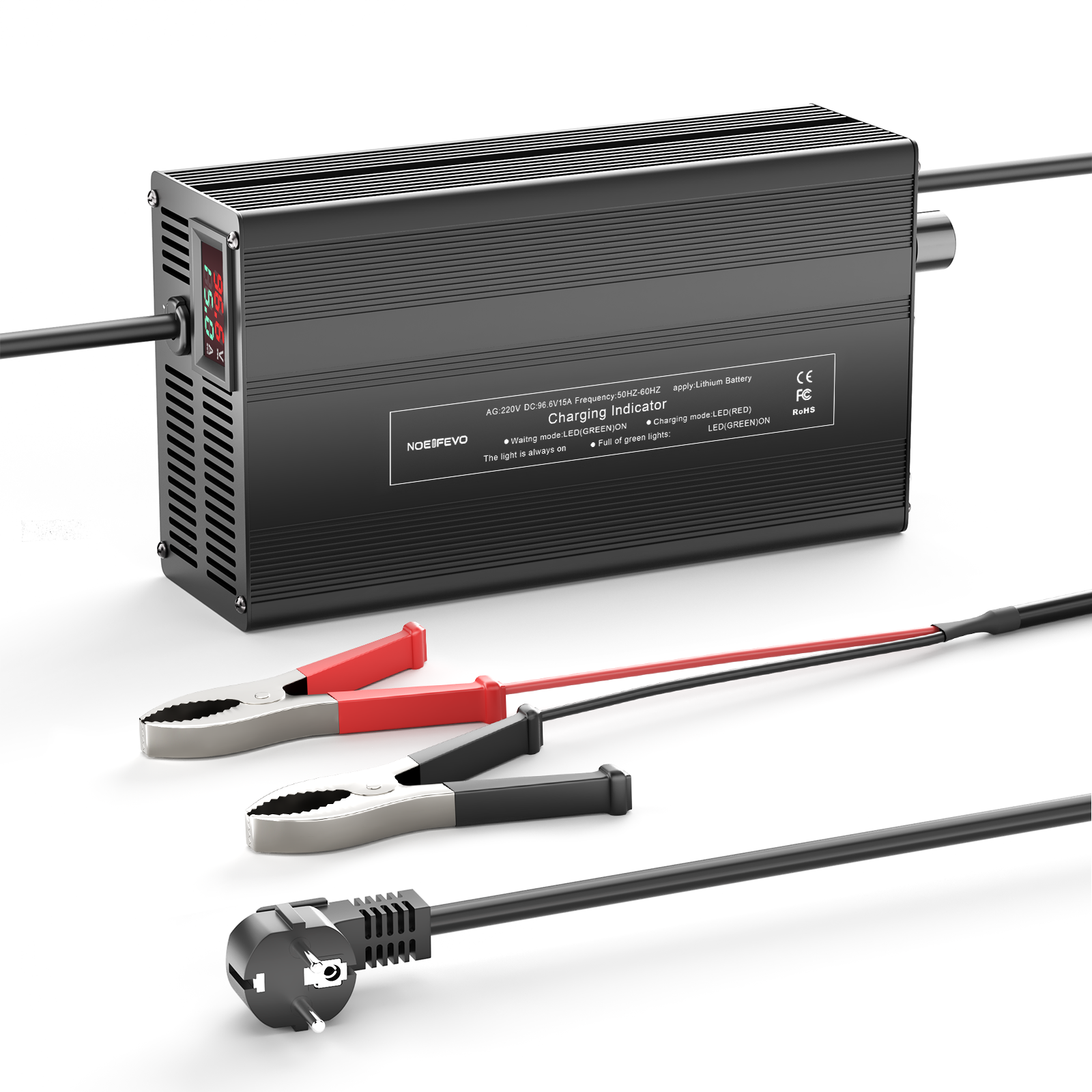 NOEIFEVO 96.6V 1A-15A Lithium-Batterieladegerät für 85.1V（84V) 23S Lithium-Li-Ionen-Lipo-Batterie, LCD-Anzeige, Strom einstellbar