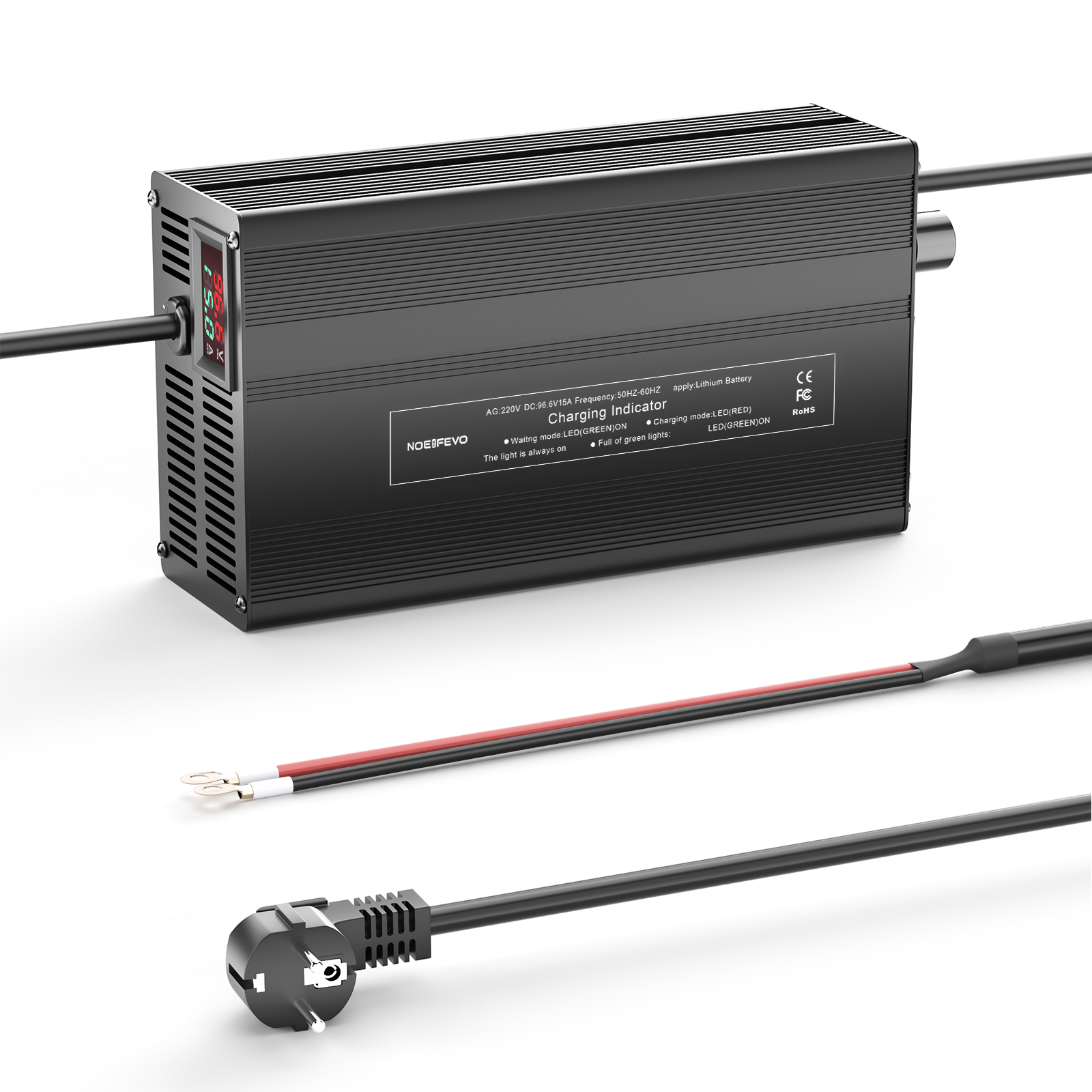 NOEIFEVO 96.6V 1A-15A Lithium-Batterieladegerät für 85.1V（84V) 23S Lithium-Li-Ionen-Lipo-Batterie, LCD-Anzeige, Strom einstellbar