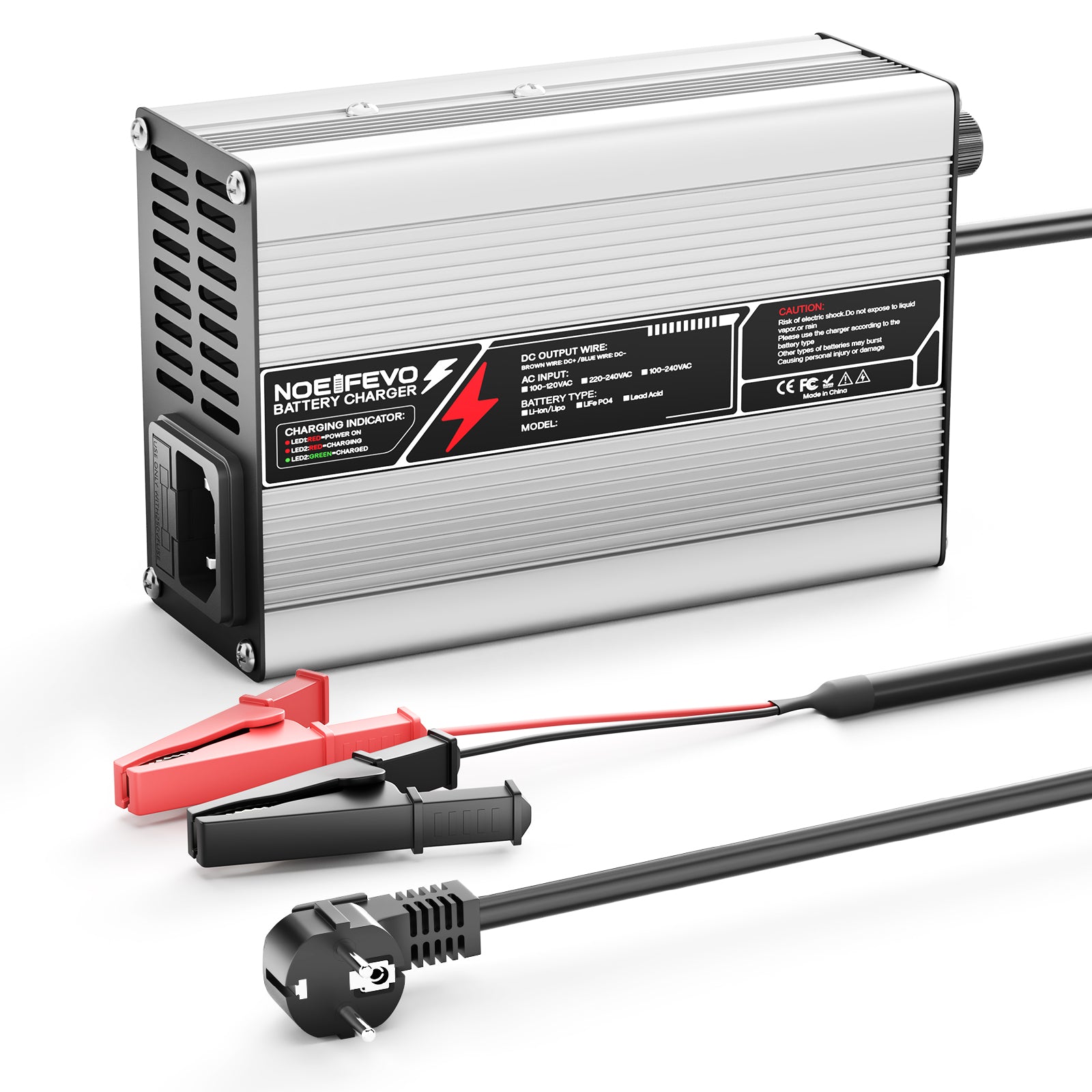 NOEIFEVO 58.8V 3A Carregador de Lítio para Baterias Li-Ion Lipo 14S 51.8V, Ventilador de Resfriamento, Desligamento Automático