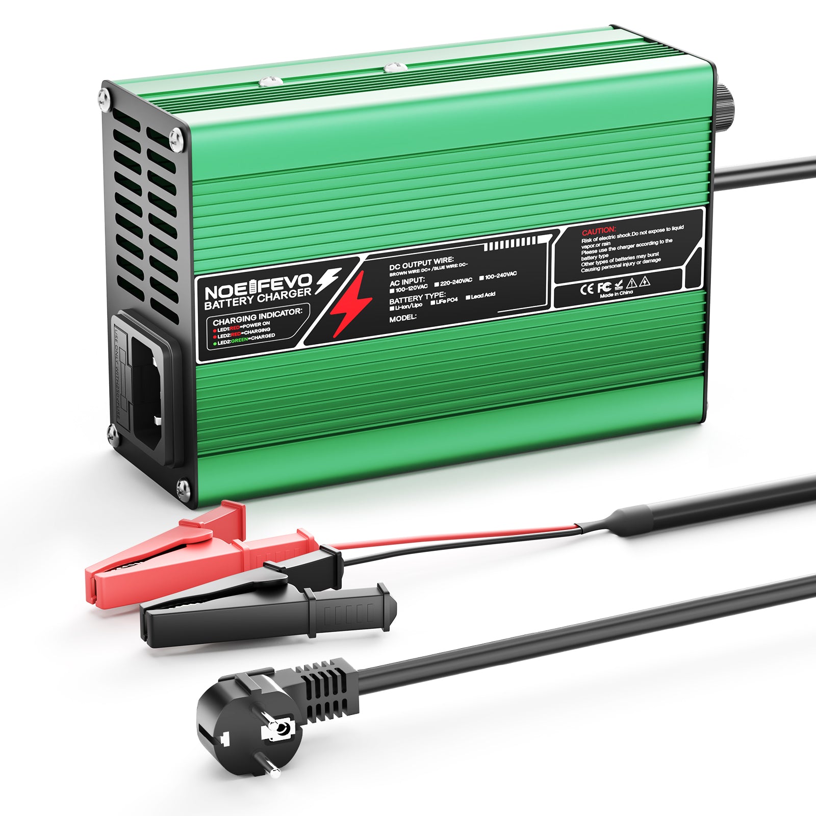 NOEIFEVO 29.4V 2A 3A 4A 5A Lithium-Lader voor 7S 25.9V Li-Ion Lipo-batterijen, Koelventilator, Automatische uitschakeling (GROEN)