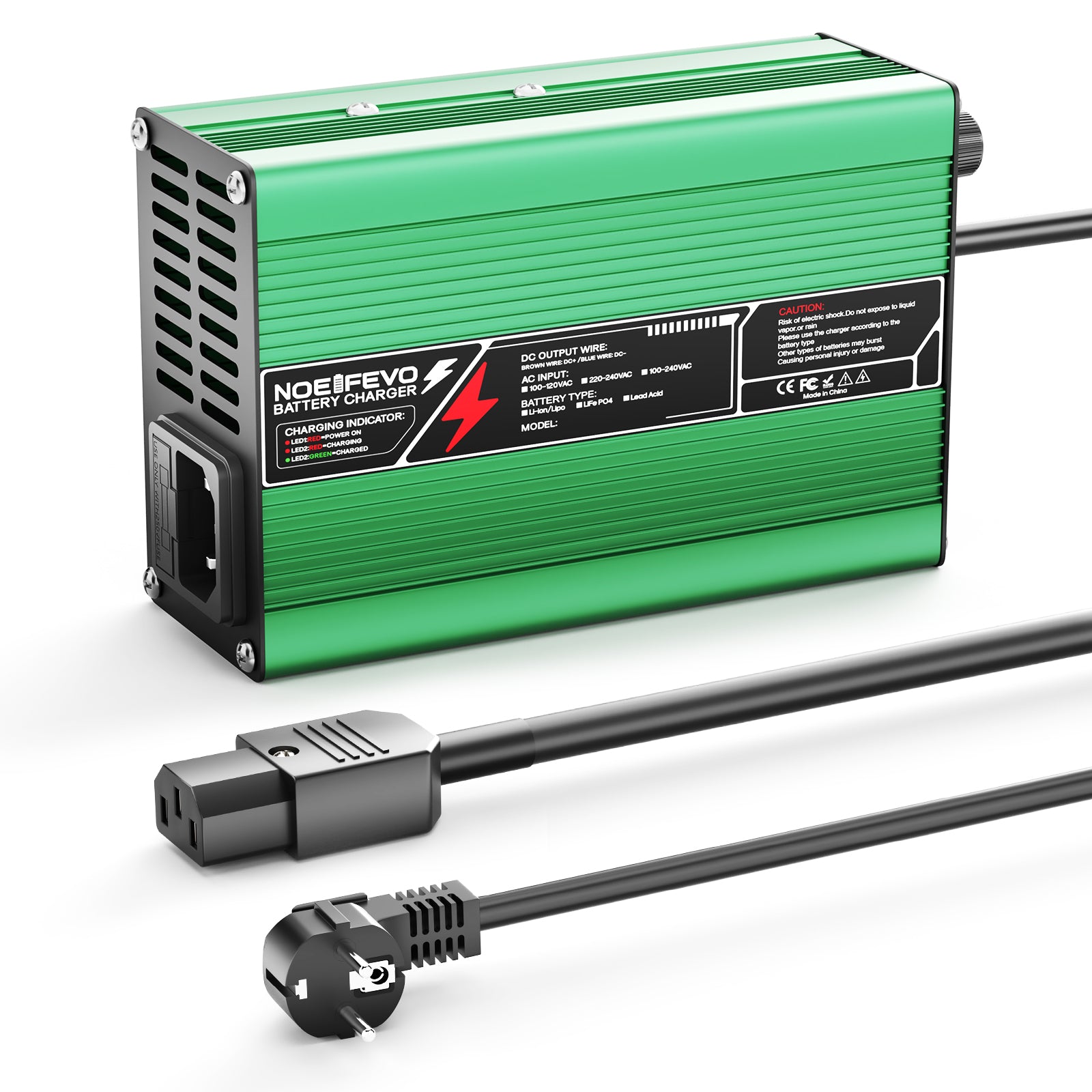 NOEIFEVO 29.4V 2A 3A 4A 5A Lithium-Lader voor 7S 25.9V Li-Ion Lipo-batterijen, Koelventilator, Automatische uitschakeling (GROEN)