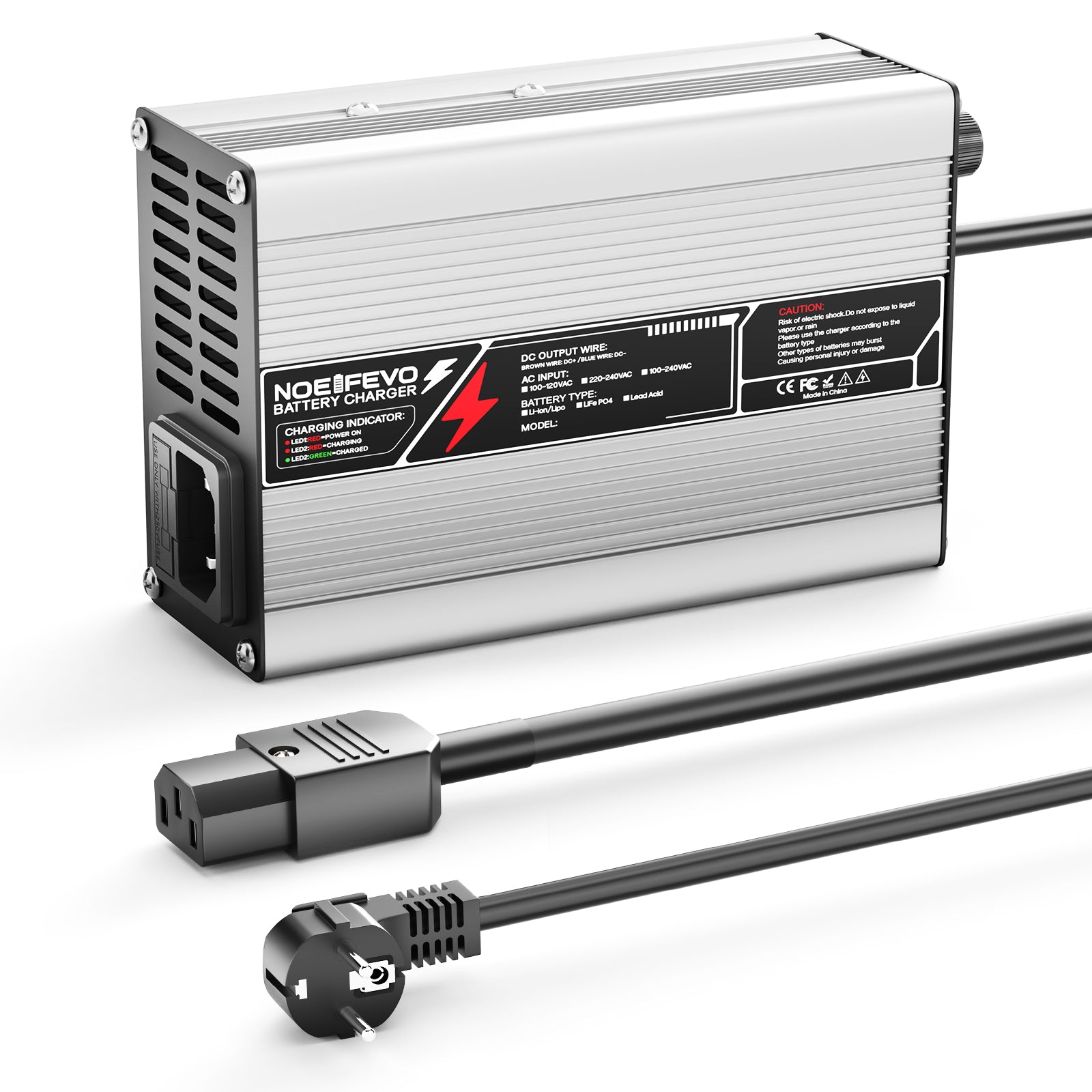 NOEIFEVO 58.8V 3A Carregador de Lítio para Baterias Li-Ion Lipo 14S 51.8V, Ventilador de Resfriamento, Desligamento Automático