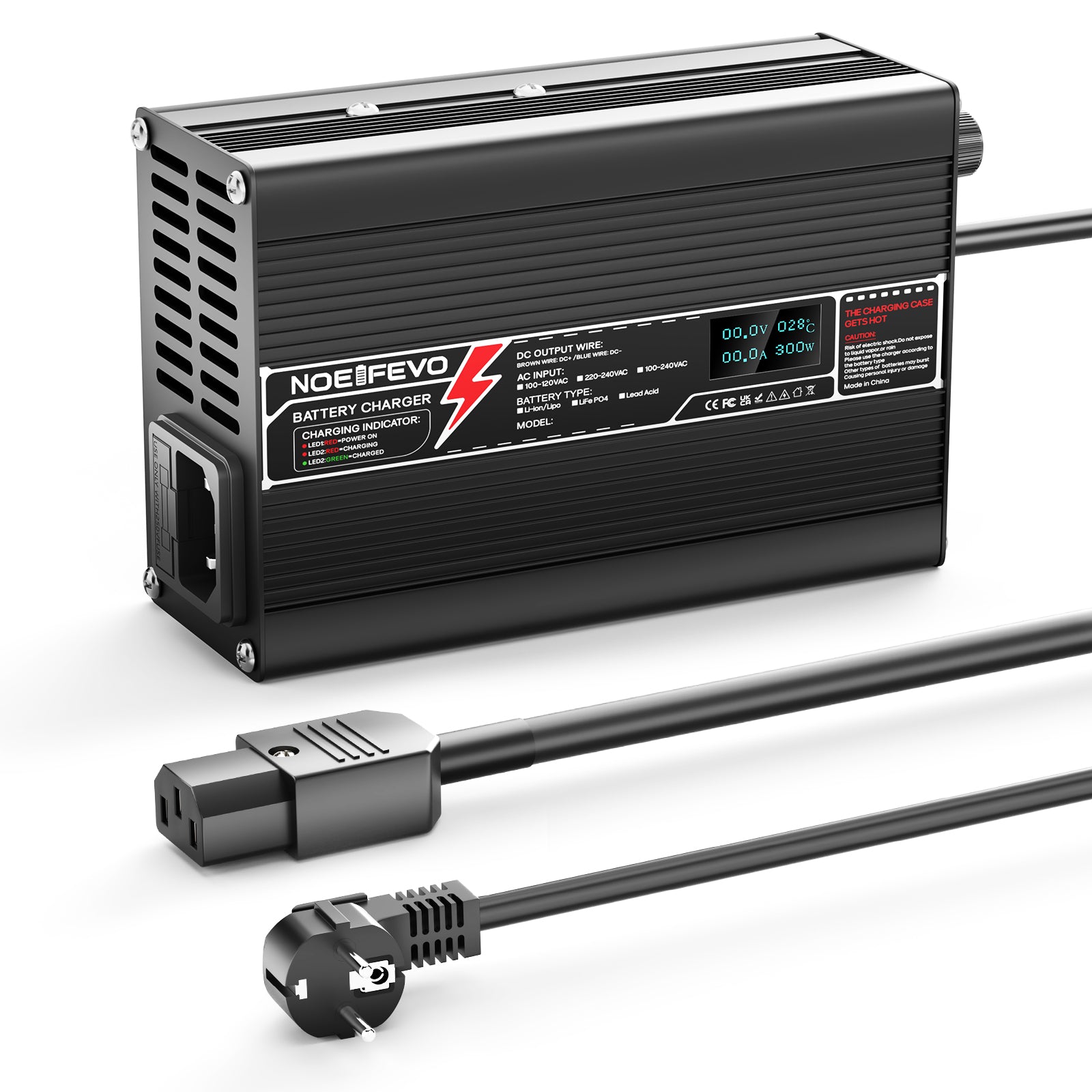 NOEIFEVO 16.8V 10A Lithium-Lader voor 4S 14.8V Li-Ion Lipo-batterijen, met LCD-scherm, koelventilator, automatische uitschakeling.