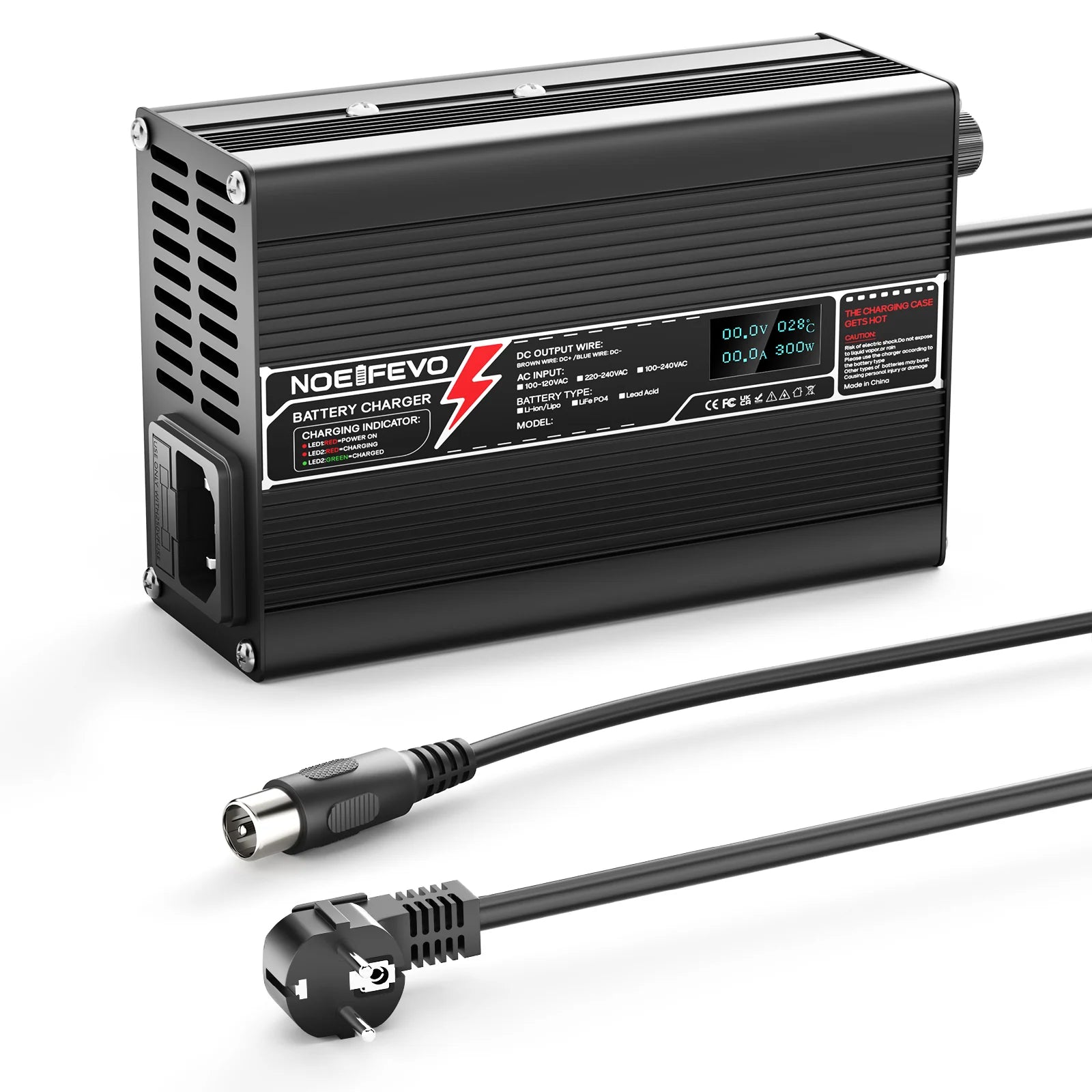 NOEIFEVO 16.8V 6A Lithium-Ladegerät für 4S 14.8V Li-Ion Lipo-Batterien, mit LCD-Anzeige, Kühlventilator, automatischer Abschaltung