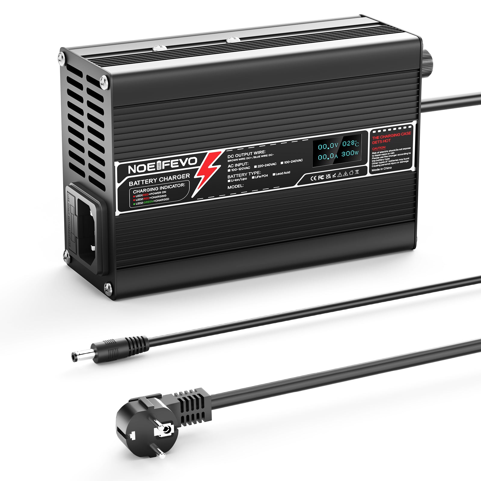 NOEIFEVO 25.2V 5A Lithium-Ladegerät für 6S 22.2V Li-Ion Lipo-Batterien, mit LCD-Anzeige, Kühlventilator, automatischer Abschaltung