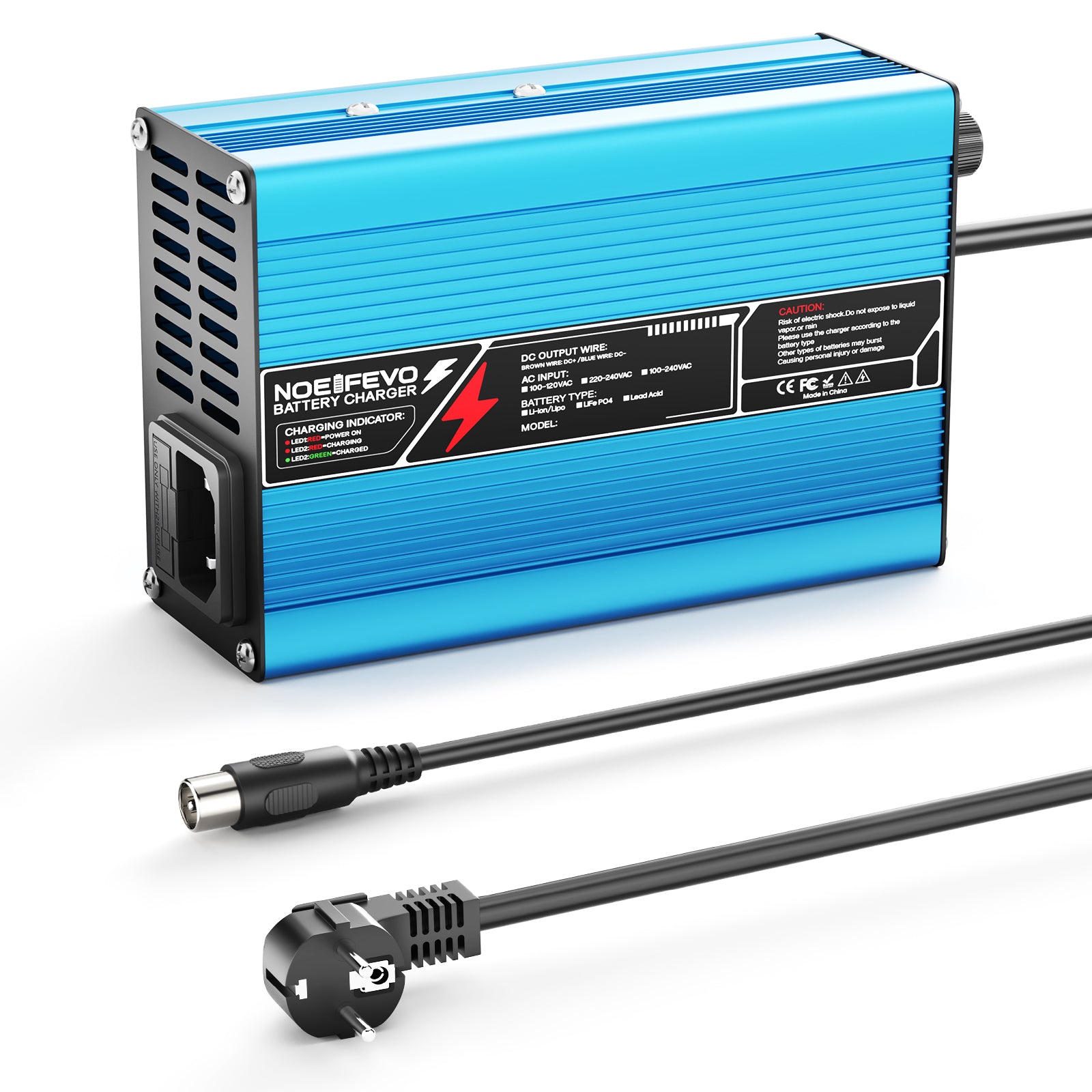 NOEIFEVO 73V4A LiFePO4 Acculader voor 64V 20S Batterij, automatische uitschakeling, E-Bike-Roller, Elektrische Motorfiets, met Koelventilator