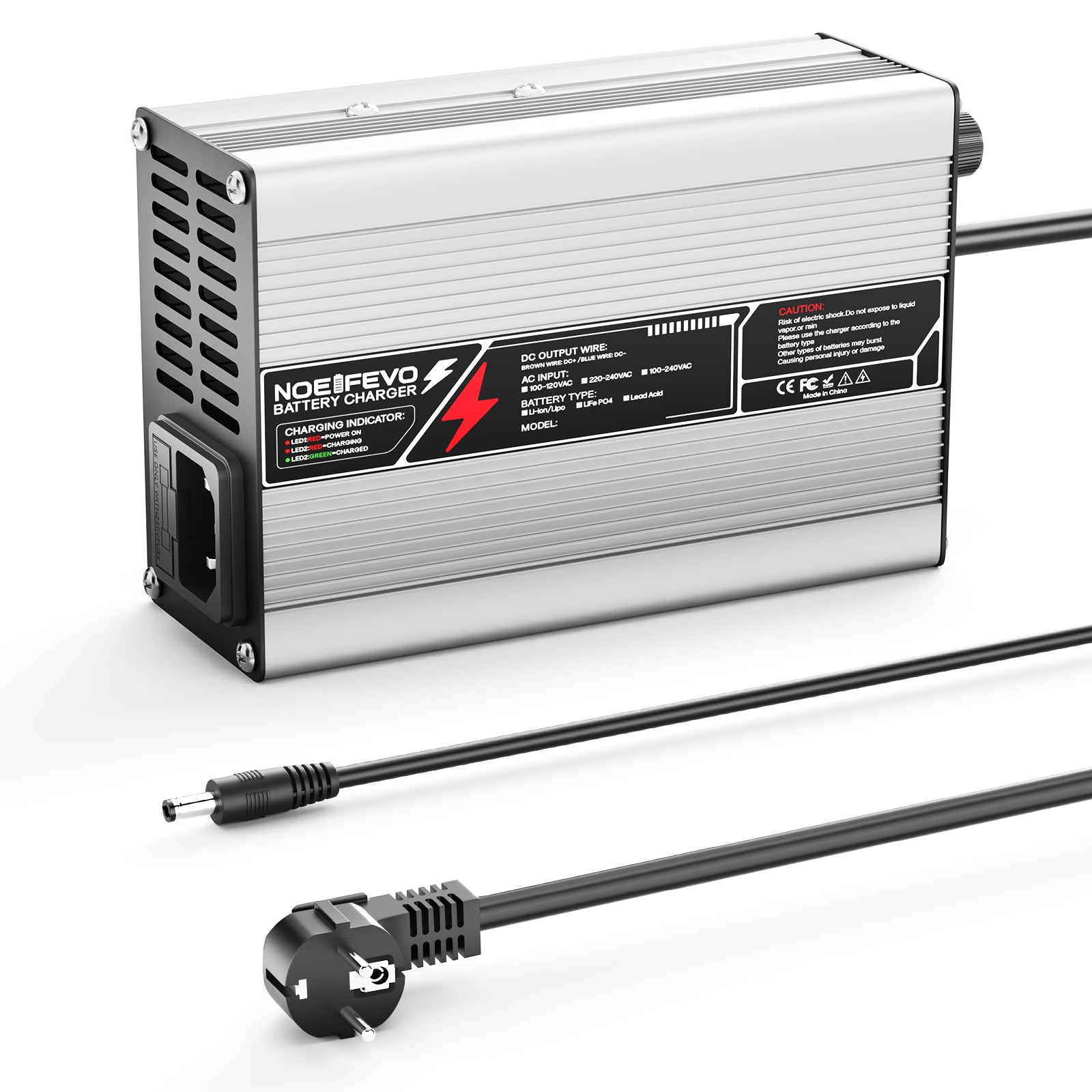 NOEIFEVO 46.2V 2A 3A 3.5A 4A Lithium-Ladegerät für 11S 40.7V Li-Ion Lipo-Batterien, Kühlventilator, automatischer Abschaltung