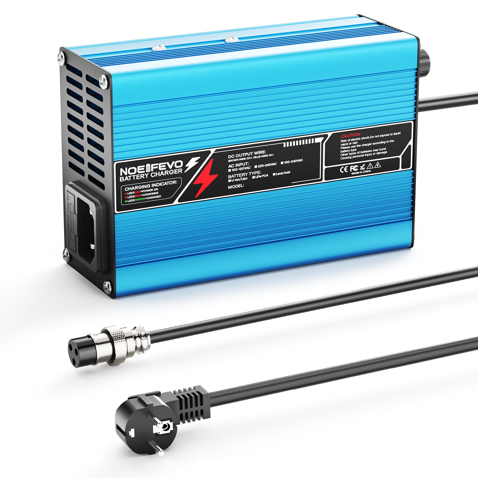 NOEIFEVO 25.2V 2A 3A 4A 5A Lithium-Ladegerät für 6S 22.2V Li-Ion Lipo-Batterien, Kühlventilator, automatischer Abschaltung（BLUE）