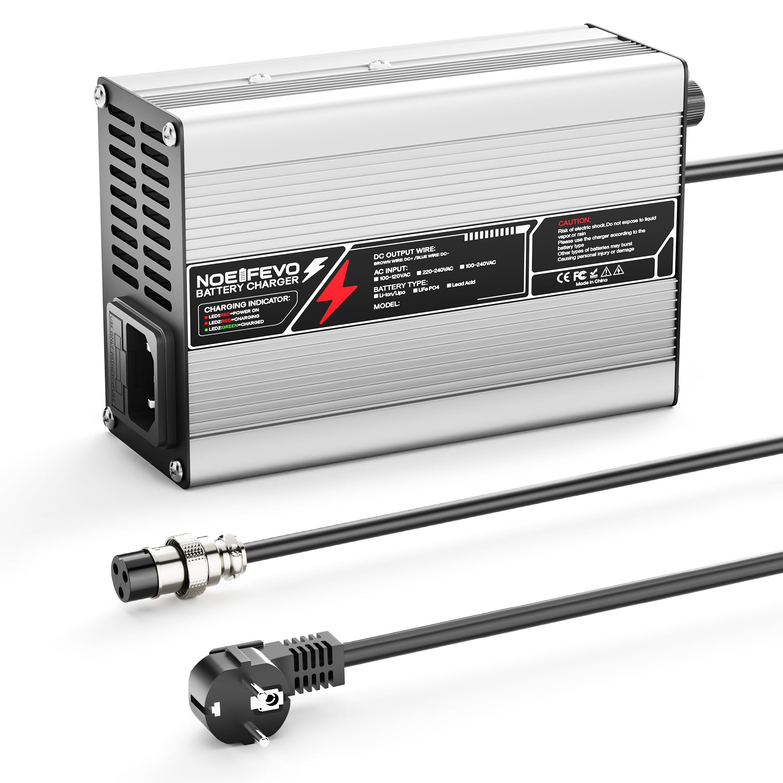 NOEIFEVO 58.8V 3A Carregador de Lítio para Baterias Li-Ion Lipo 14S 51.8V, Ventilador de Resfriamento, Desligamento Automático