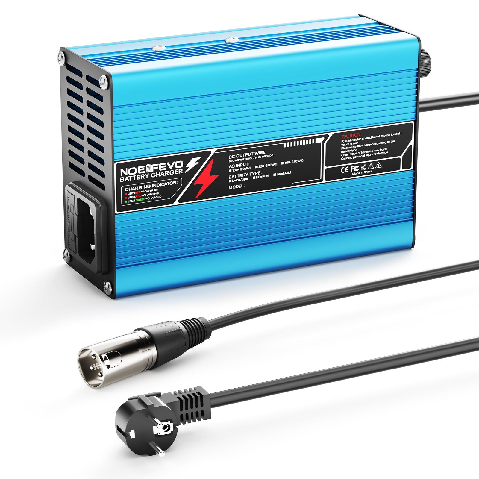 NOEIFEVO 16.8V 10A Lithium-lader voor 4S 14.8V Li-Ion Lipo-batterijen, koelventilator, automatische uitschakeling (BLAUW)