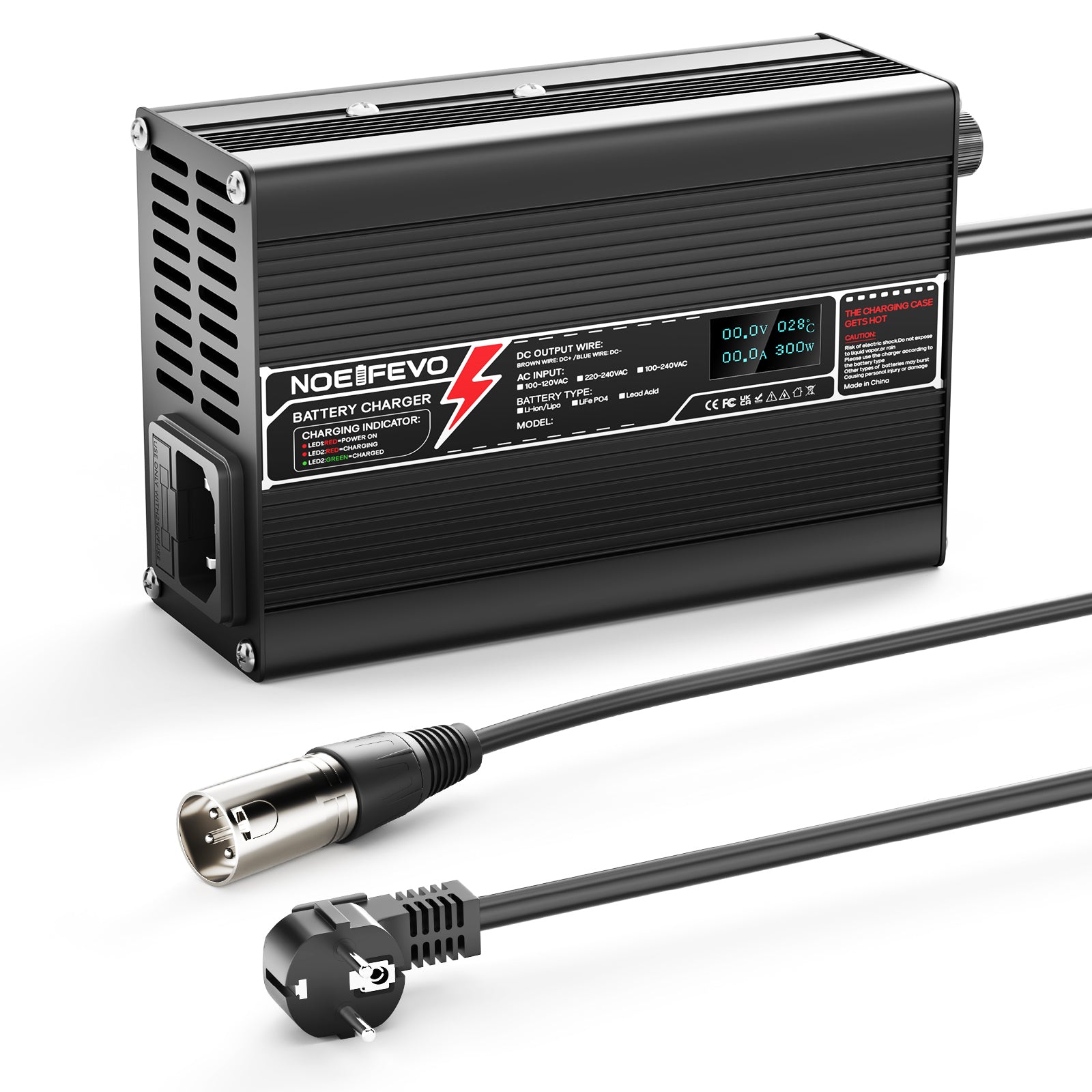 מטען ליתיום NOEIFEVO 25.2V 2A עבור סוללות 6S 22.2V Li-Ion Lipo, עם תצוגת LCD, מאוורר קירור, כיבוי אוטומטי