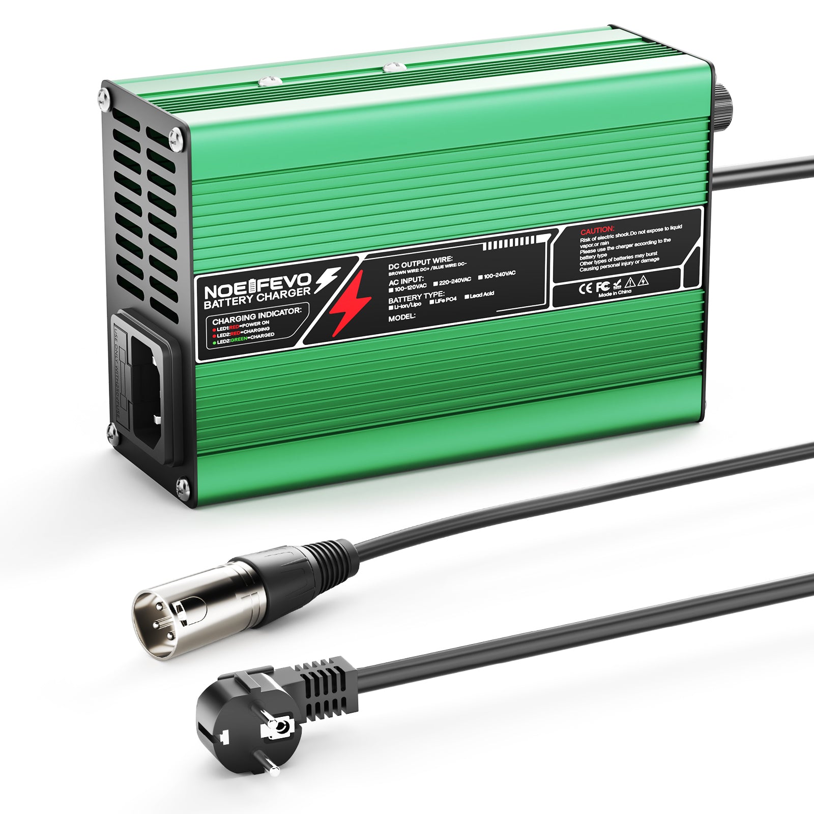 NOEIFEVO 21V 2A 3A 4A 5A Lithium-oplader voor 5S 18.5V Li-Ion Lipo-batterijen, Koelventilator, automatische uitschakeling (GROEN)