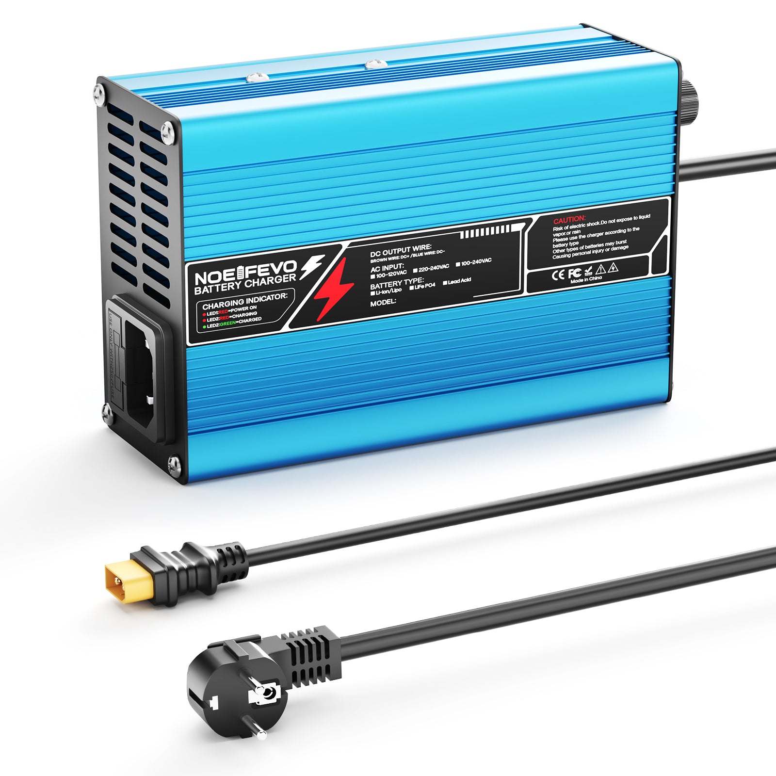 NOEIFEVO 12,6V 10A Lithium-Ladegerät für 3S 11,1V Li-Ion Lipo-Batterien,  Kühlventilator, automatischer Abschaltung（BLUE）