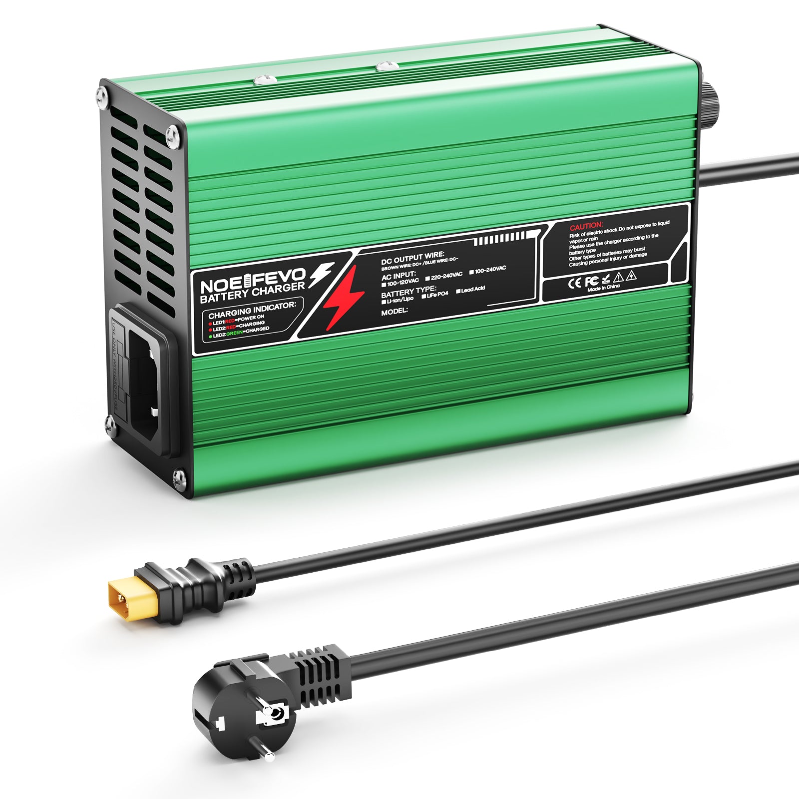 NOEIFEVO 21V 2A 3A 4A 5A Lithium-oplader voor 5S 18.5V Li-Ion Lipo-batterijen, Koelventilator, automatische uitschakeling (GROEN)