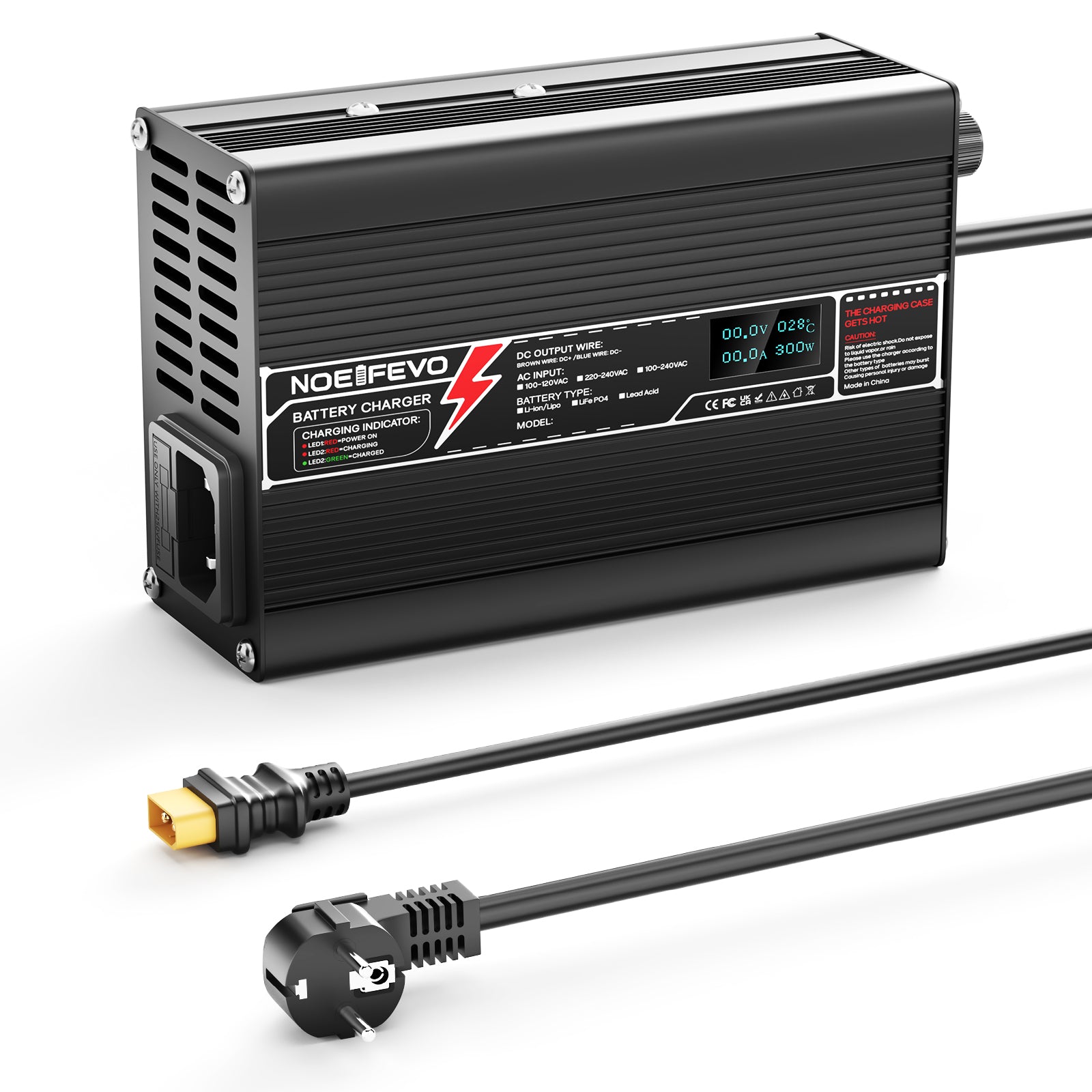 מטען ליתיום NOEIFEVO 29.4V 3A עבור סוללות Li-Ion Lipo 7S 25.9V, עם תצוגת LCD, מאוורר קירור, כיבוי אוטומטי