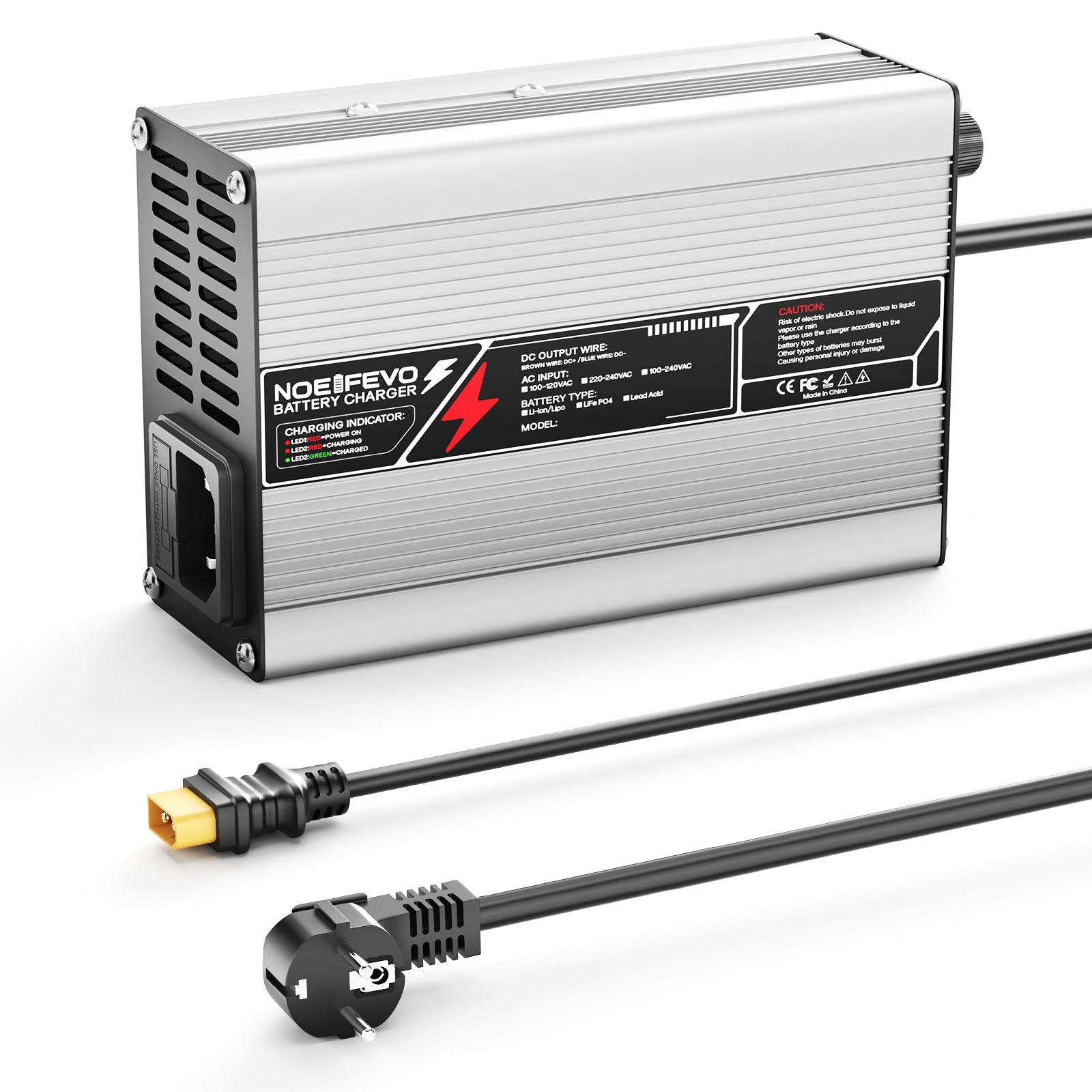 מטען ליתיום NOEIFEVO 54.6V 2A 2.5A 3A עבור סוללות Li-Ion Lipo 13S 48.1V, מאוורר קירור, כיבוי אוטומט