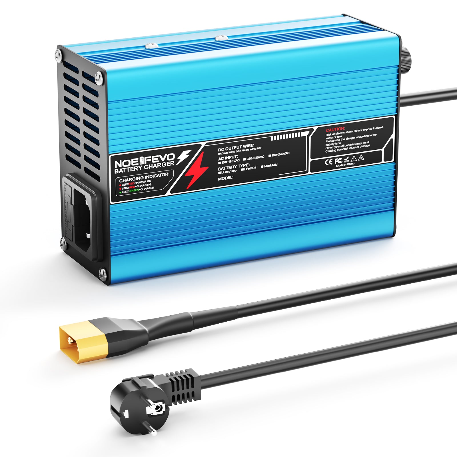 NOEIFEVO 25.2V 2A 3A 4A 5A Lithium-Ladegerät für 6S 22.2V Li-Ion Lipo-Batterien, Kühlventilator, automatischer Abschaltung（BLUE）