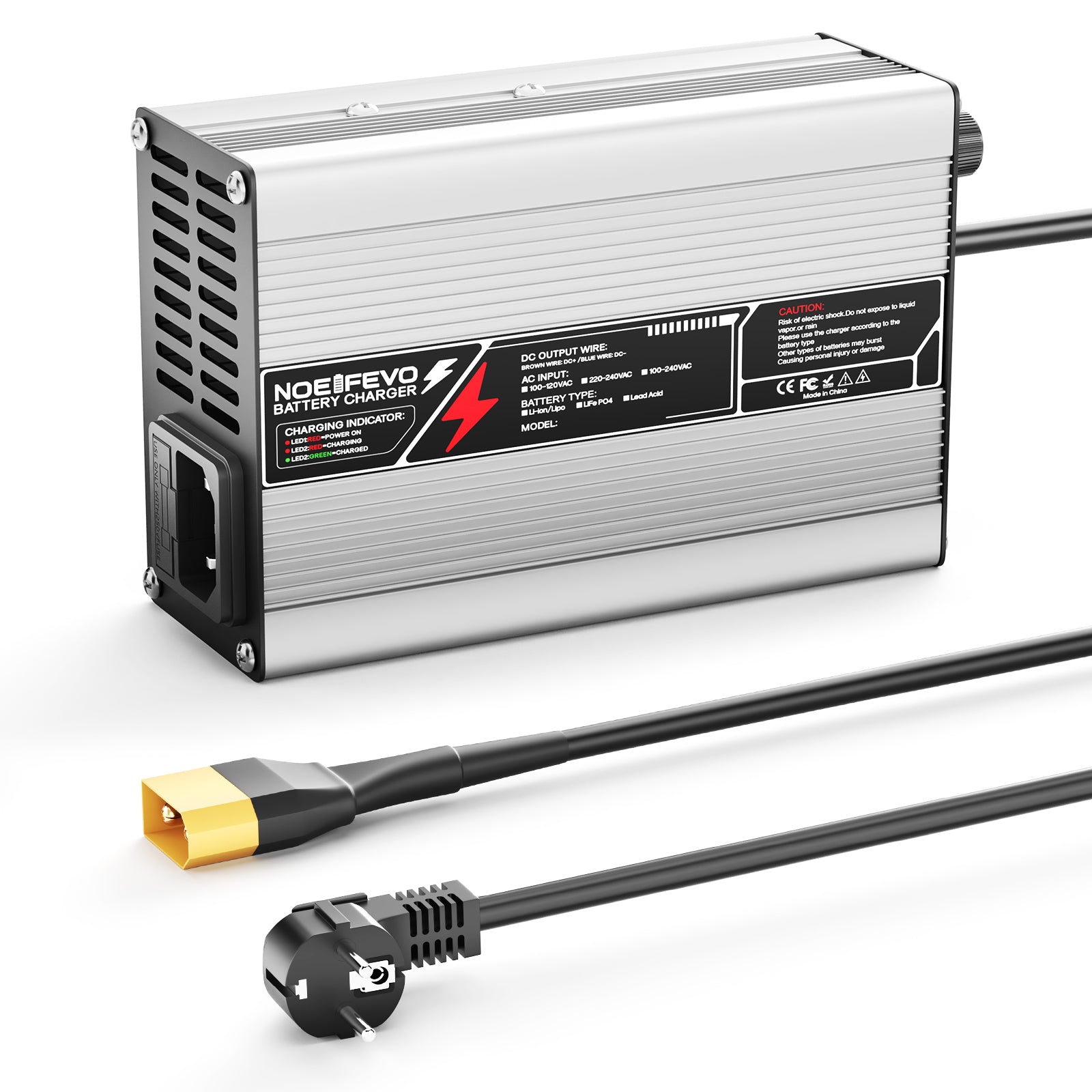 NOEIFEVO 36.5V 2A 3A 3.5A 4ALiFePO4 Batterijlader voor 10S 32V LiFePO4 Batterij, automatische uitschakeling