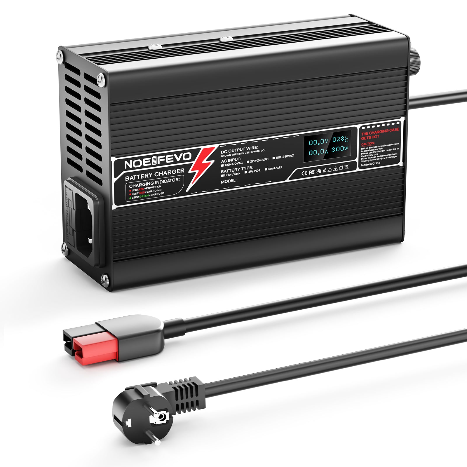 מטען ליתיום NOEIFEVO 25.2V 2A עבור סוללות 6S 22.2V Li-Ion Lipo, עם תצוגת LCD, מאוורר קירור, כיבוי אוטומטי