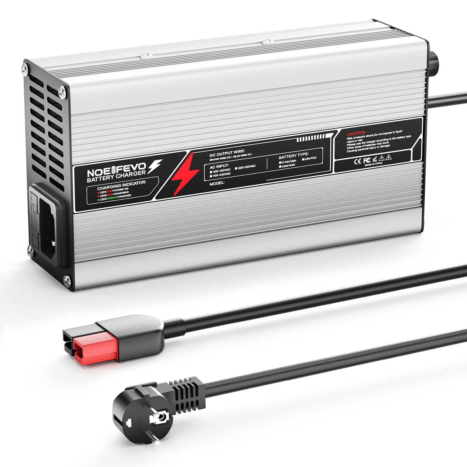 NOEIFEVO 29,2V 15A LiFePO4 Batterieladegerät für 24V（25,6V) 4S Batterie, automatische Abschaltung, Aluminiumgehäuse, mit Lüfter (Silber)