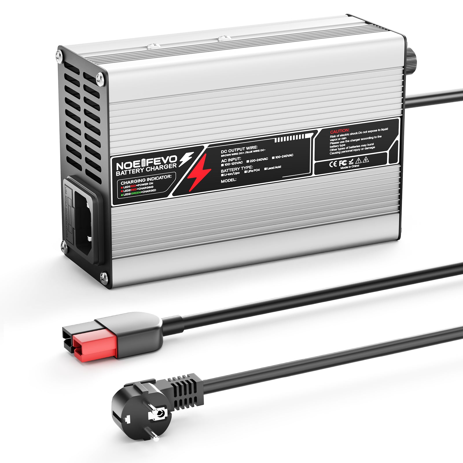 NOEIFEVO 42V 2A 3A 3.5A 4A Lithium-Ladegerät für 10S 37V Li-Ion Lipo-Batterien, Kühlventilator, automatischer Abschaltung