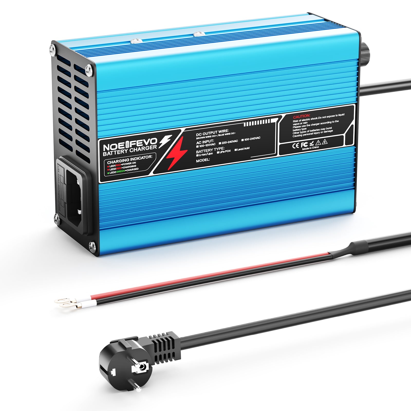 NOEIFEVO 73V4A LiFePO4 Acculader voor 64V 20S Batterij, automatische uitschakeling, E-Bike-Roller, Elektrische Motorfiets, met Koelventilator