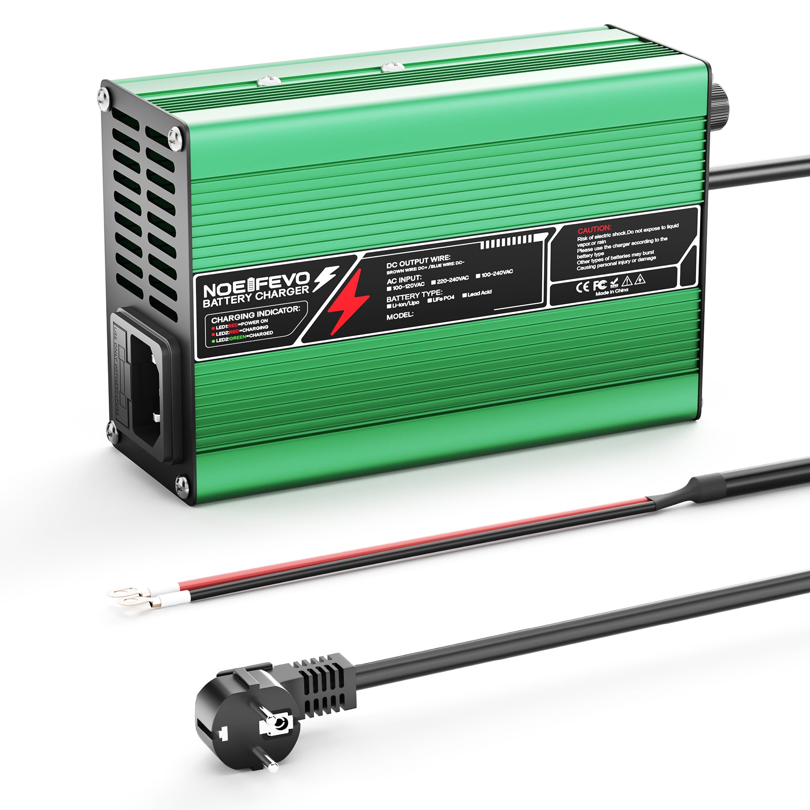 NOEIFEVO 12,6V 10A Lithium-oplader voor 3S 11,1V Li-Ion Lipo-batterijen, koelventilator, automatische uitschakeling (GROEN)
