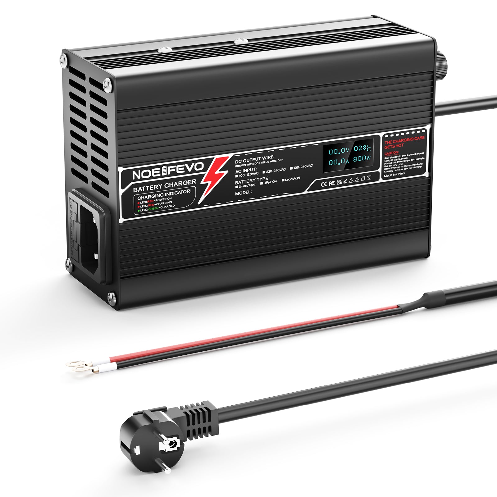 NOEIFEVO 12,6V 8A Lithium-Ladegerät für 3S 11,1V Li-Ion Lipo-Batterien, mit LCD-Anzeige, Kühlventilator, automatischer Abschaltung