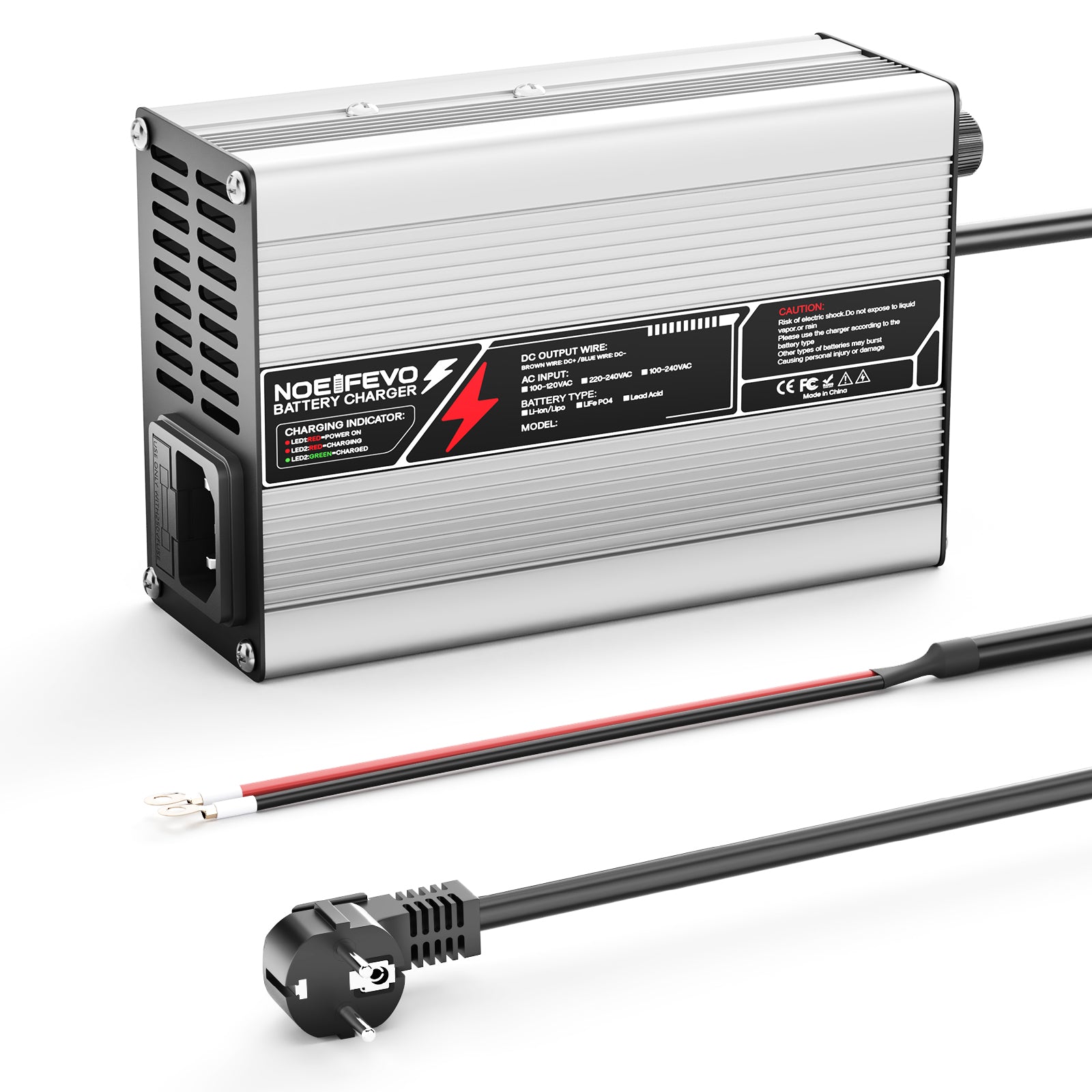 NOEIFEVO 58.8V 3A Carregador de Lítio para Baterias Li-Ion Lipo 14S 51.8V, Ventilador de Resfriamento, Desligamento Automático