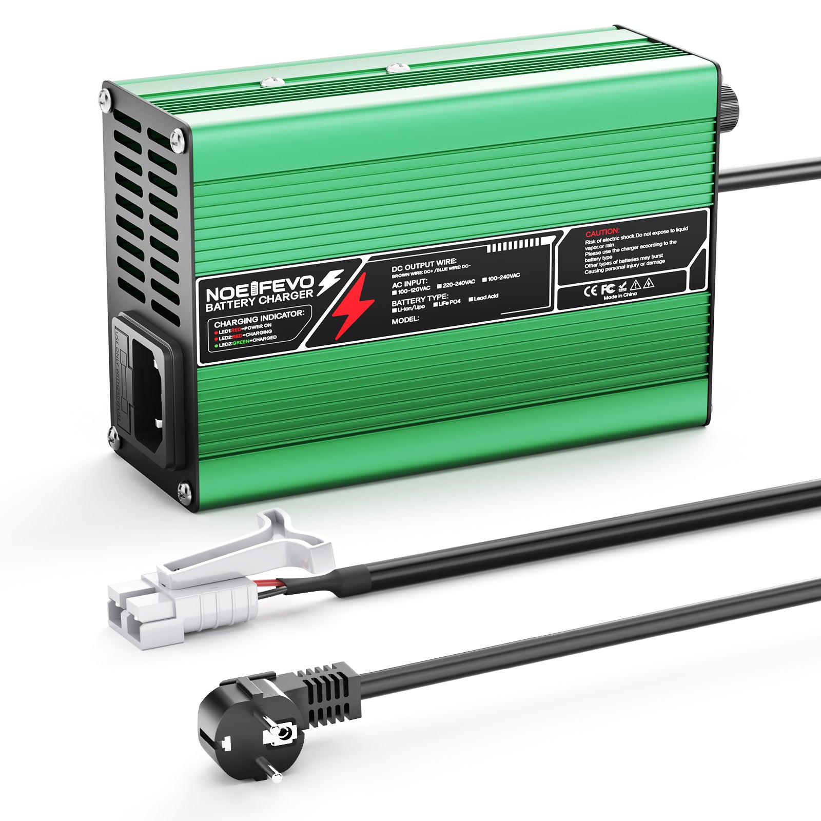 NOEIFEVO 41.4V-44.1V 4A  Blei-Säure-Batterieladegerät für 36V Blei-Säure Batterie, Kühlventilator, automatischer Abschaltung (GREEN)