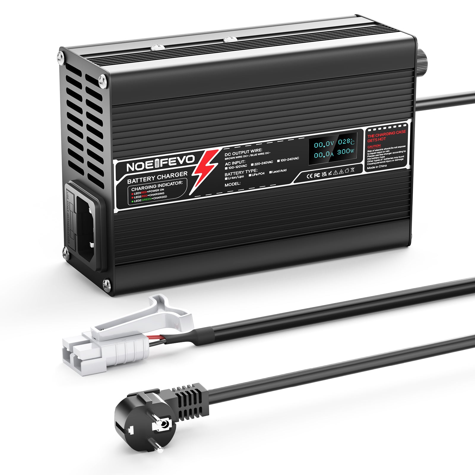 NOEIFEVO 25.2V 5A Lithium-Ladegerät für 6S 22.2V Li-Ion Lipo-Batterien, mit LCD-Anzeige, Kühlventilator, automatischer Abschaltung