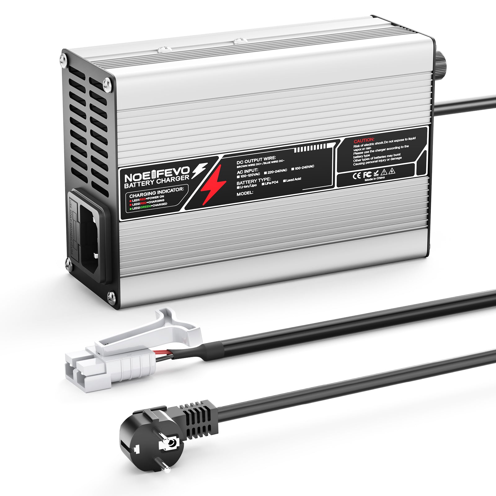 NOEIFEVO 29.4V 2A 3A 4A 5A litiumladdare för 7S 25.9V Li-Ion Lipo-batterier, kylfläkt, automatisk avstängning