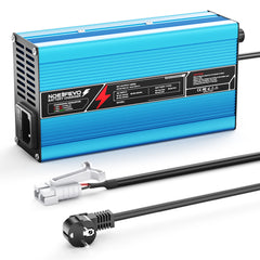 NOEIFEVO 42V 10A 10S Lithium-Batterieladegerät, für 10S 37V Li-Ion Batterie, automatische Abschaltung, Aluminiumgehäuse, mit Lüfter(blau)