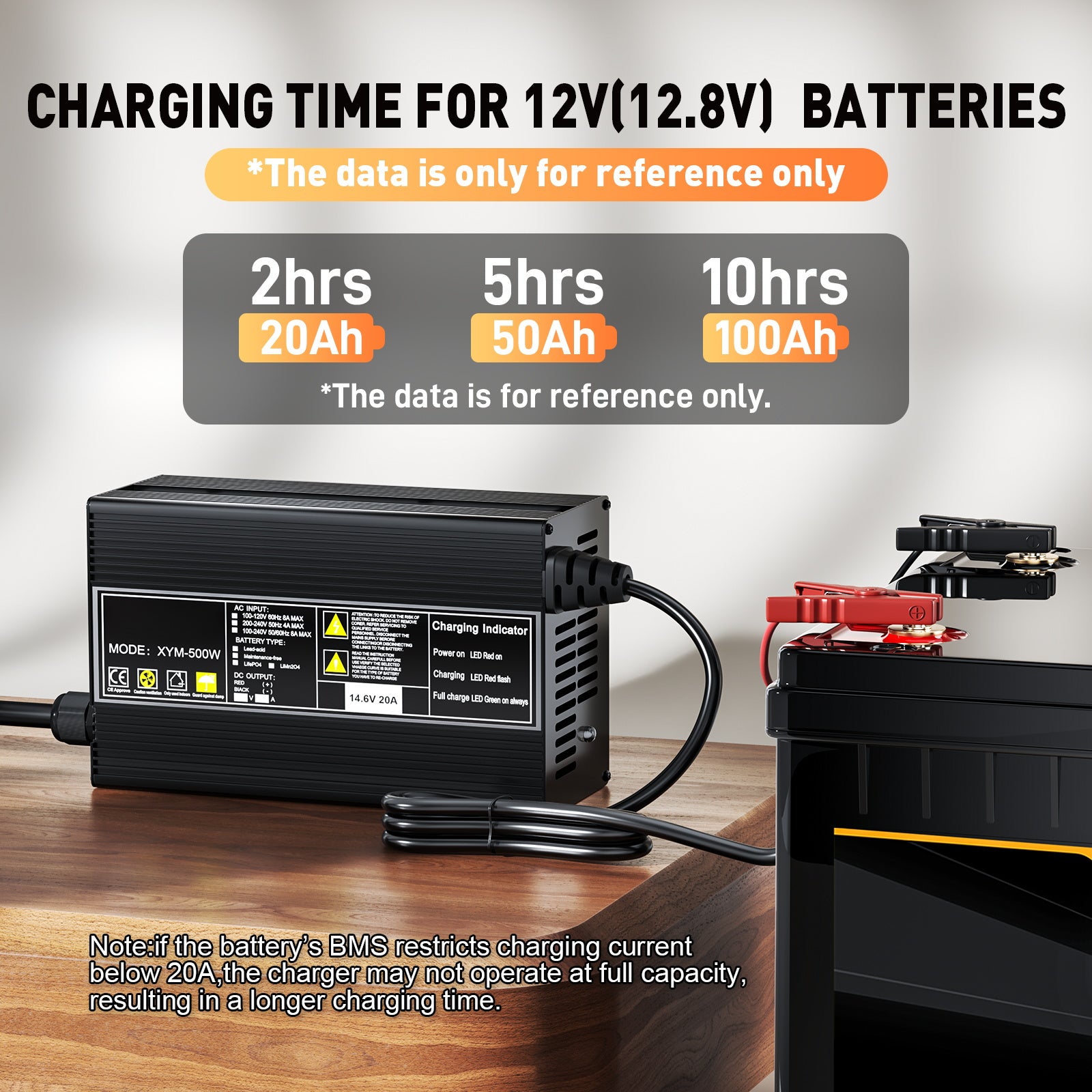 Noeifevo 14,6V 20A LiFePO4-akkulaturi 12V 12,8V LiFePO4-litiumakulle, 0V BMS-aktivointi, automaattinen sammutus, alumiiniseoskotelo