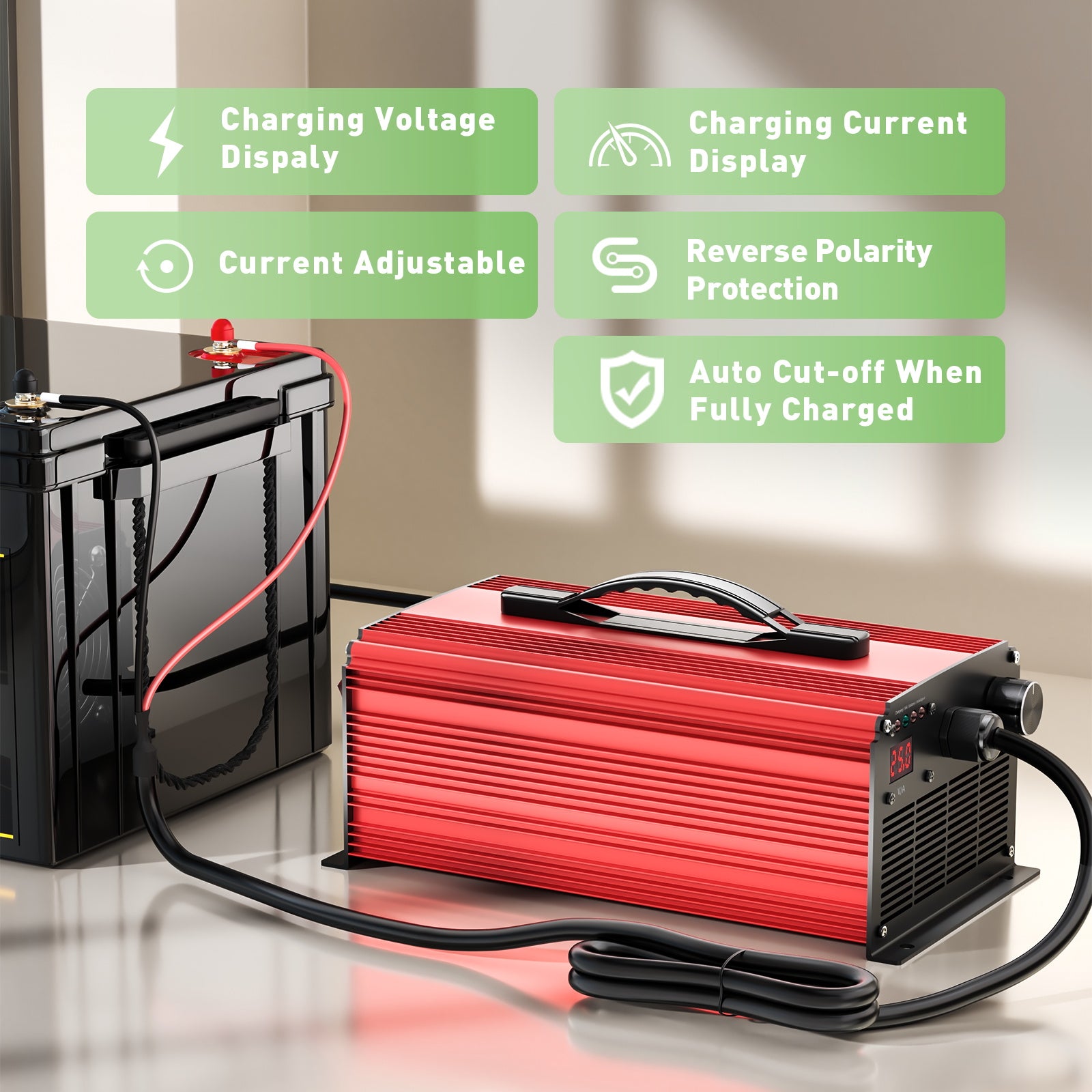 Noeifevo 73V 25A LiFePO4-accuoplader voor 64V (60V) 20S LiFePO4-lithiumaccu, voor RVS-boot-golfkar-thuissysteem voor energieopslag
