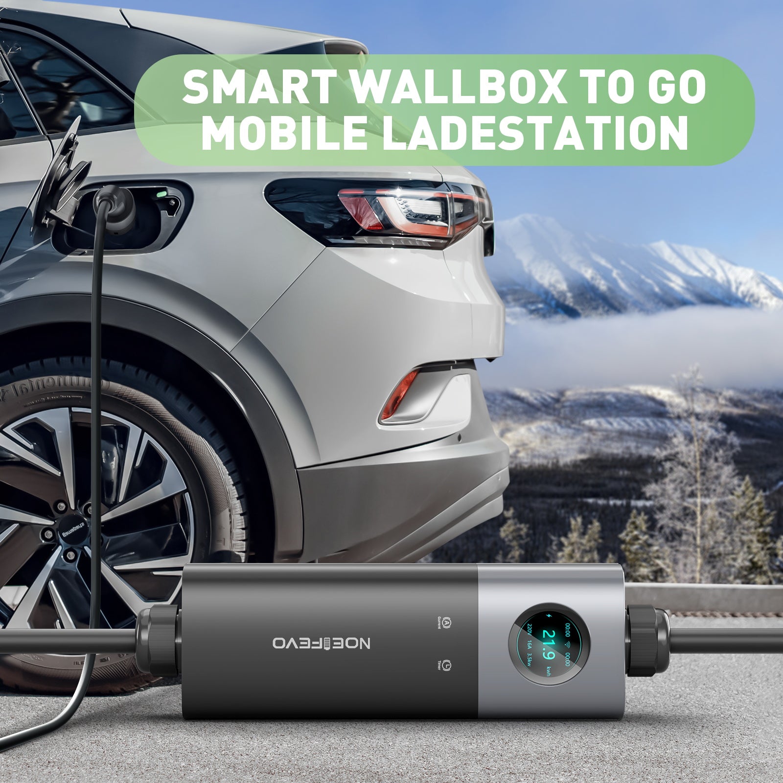 NOEIFEVO Q21W Wlan sähköauton latauslaite mobiili Wallbox 11kW APP-kaukosäätimellä, 5m / 10m Type2 CEE16A 3-vaiheinen latauskaapeli 