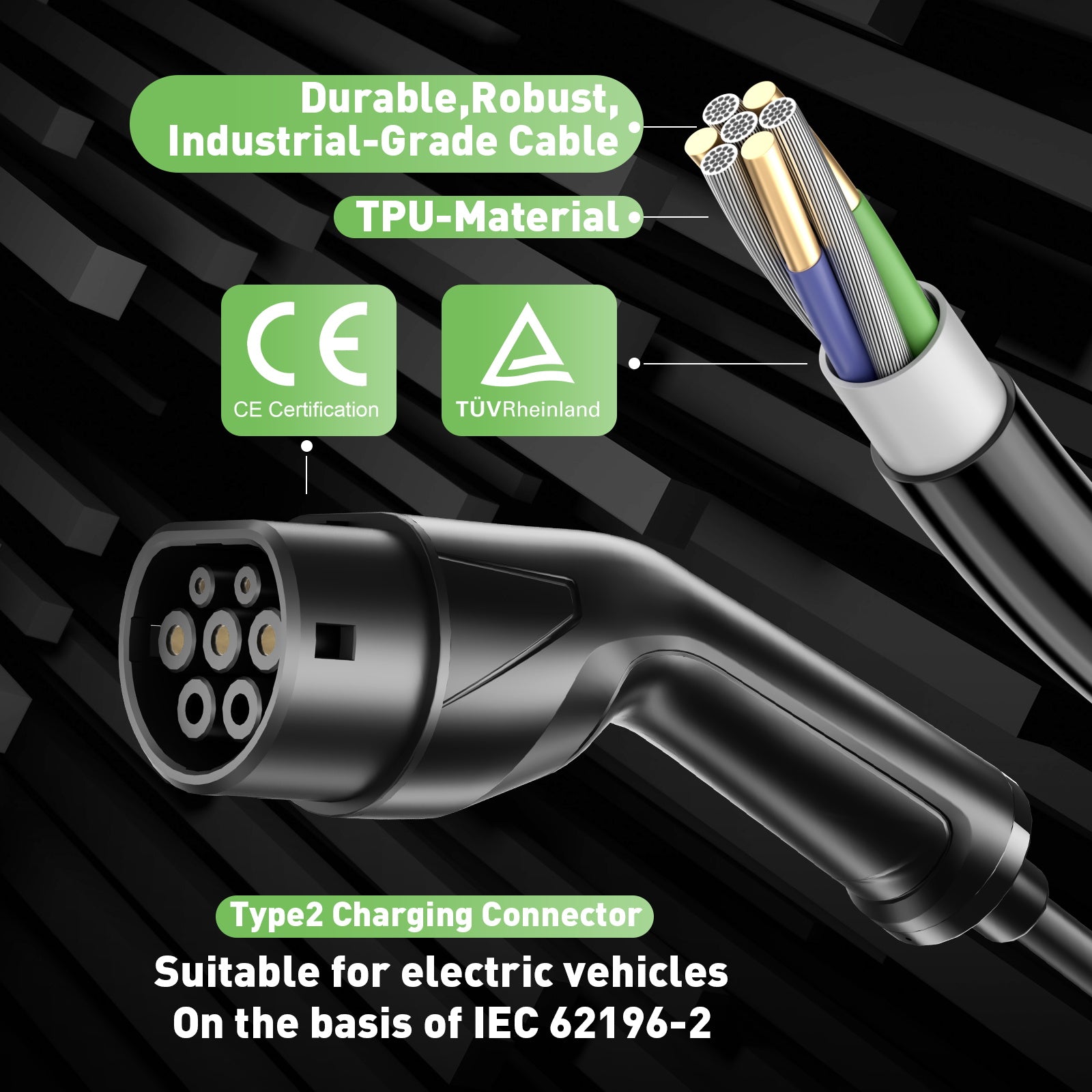 NOEIFEVO F095 Type 2 naar Schuko EV-laadkabel voor elektrisch voertuig, 3,5KW 6A tot 16A instelbare stroom, 3m/5m/10m