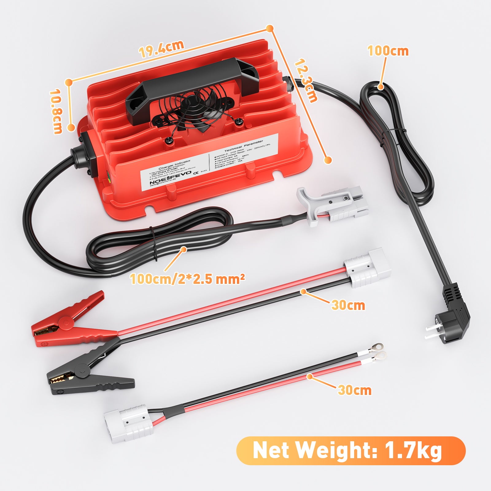 NOEIFEVO 58.4V 15A vandtæt LiFePO4 batterioplader til 51.2V(48V) 16S LiFePO4 batteri