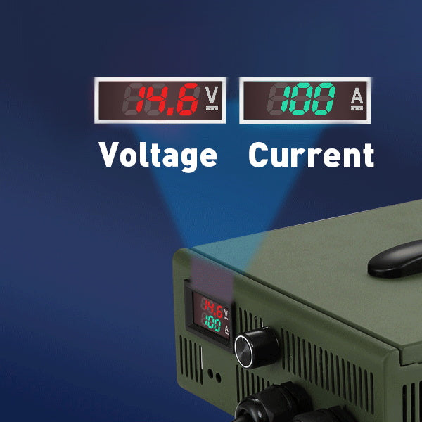 NOEIFEVO 12V 10A-100A litium-LiFePO4-akkulaturi, latausjännite 14,6 V, LCD-näyttö, säädettävä virta, tuuletin