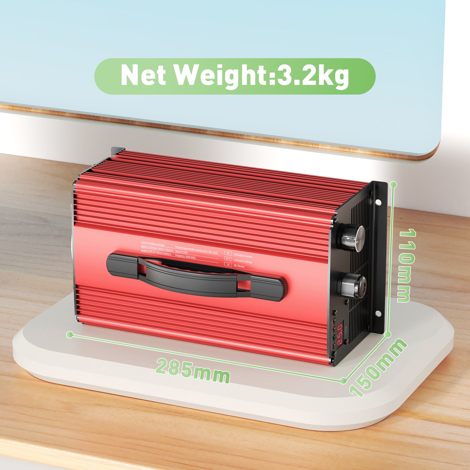 NOEIFEVO 67.2V 25A litiumbatteriladdare för 59.2V (60V) 16S litium-Li-jon-Lipo-batteri, LCD-display, justerbar ström, laddare för elcykel, scooter, elmotorcykel