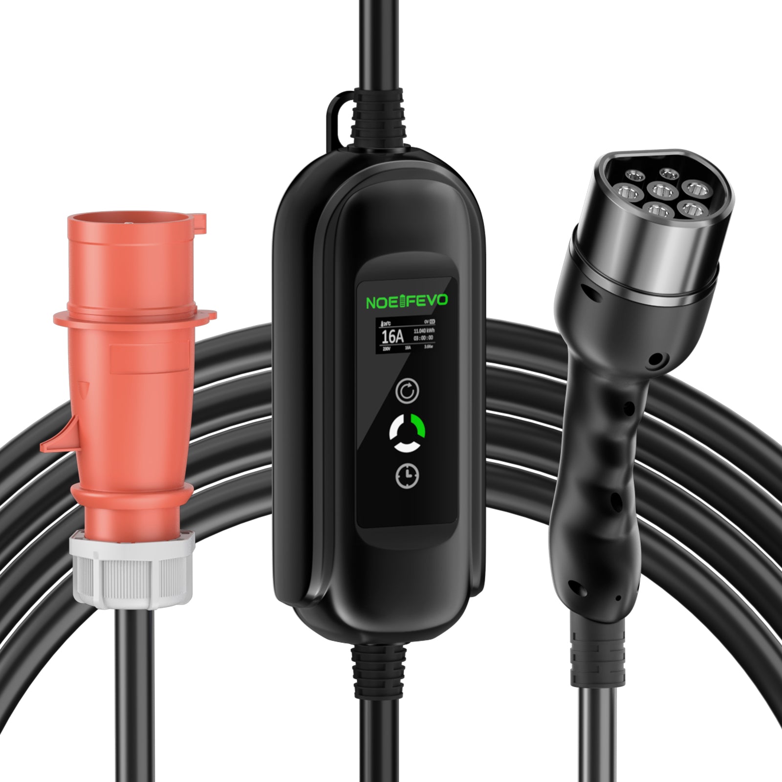 Noeifevo Typ2 Mobilní EV Wallbox, 11KW 3-fázový CEE16A Nastavitelný výkon nabíjení EV nabíječka, 5m/10m/15m EV nabíjecí kabel pro Model Y/3, ID.3/4/5, MG4, EX30, e-up, e-tron, Zoe a další EV.