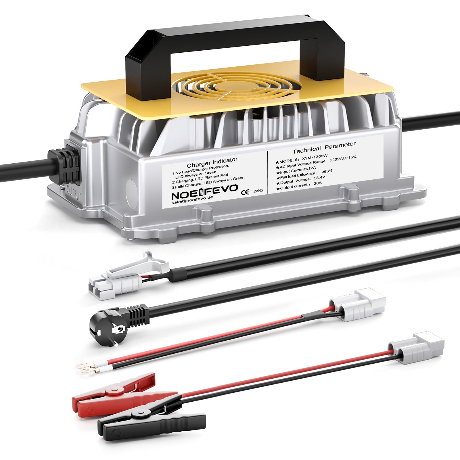 NOEIFEVO 58,4 V 20A Lifepo4 litio al batterie per Caricabatterie   per batteria 48 V (51,2 V) 16 S, impermeabile, attivazione BMS 0 V, spegnimento automatico con protezione completa