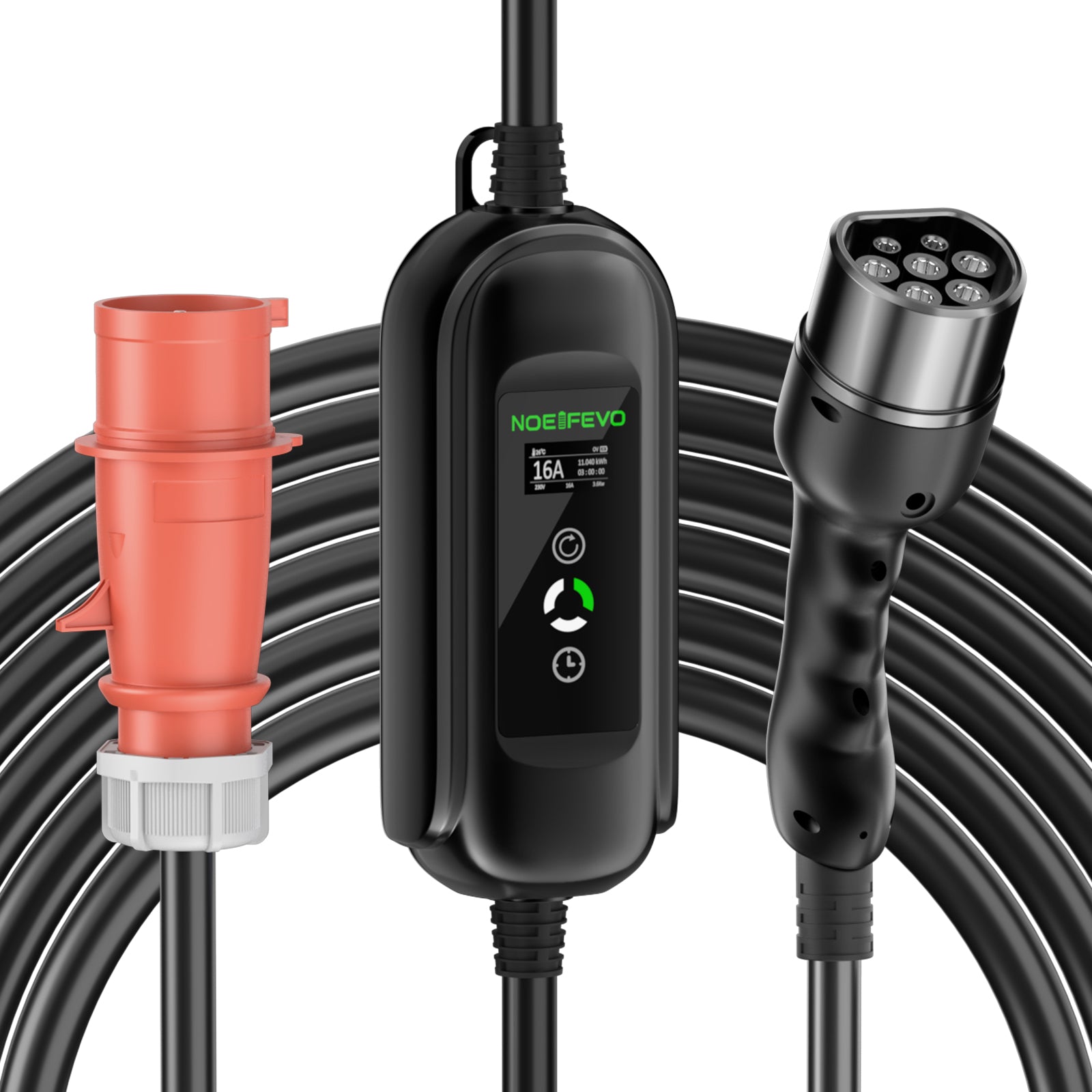 Noeifevo Typ2 Mobilní EV Wallbox, 11KW 3-fázový CEE16A Nastavitelný výkon nabíjení EV nabíječka, 5m/10m/15m EV nabíjecí kabel pro Model Y/3, ID.3/4/5, MG4, EX30, e-up, e-tron, Zoe a další EV.