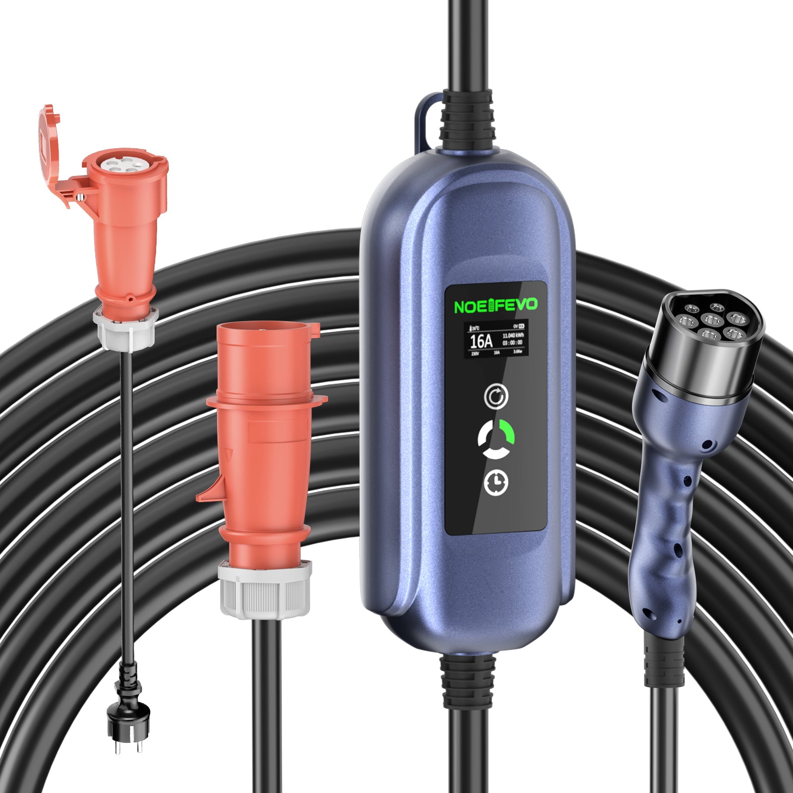 Noeifevo bilbatterioplader til alle type 2-køretøjer, 11KW CEE16A 5M/10M/15M strømkabel til hurtig opladning