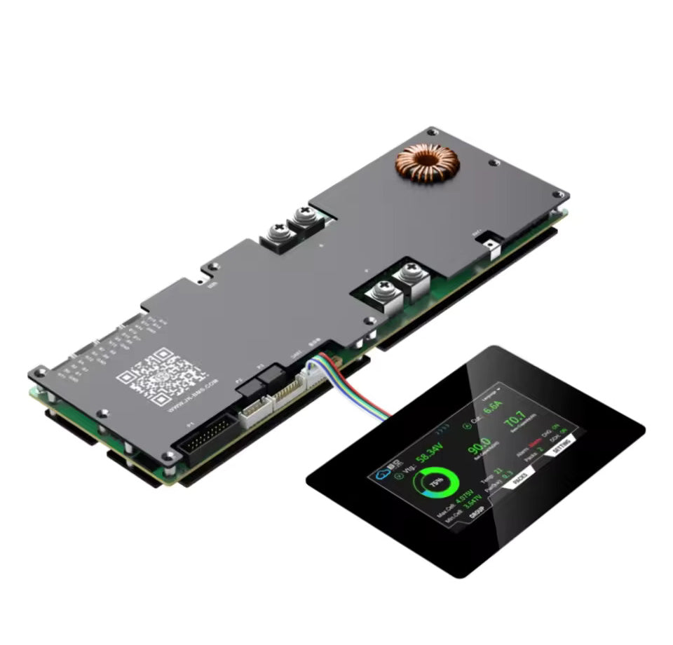 Akun BMS 4,3 tuuman näytöllä, älykäs aktiivinen BMS 8S–16S 200A 24V–48V Li-Ion/LiFePO4/LTO 2A akun energian tasapainottaja Bluetoothilla, CAN/RS485