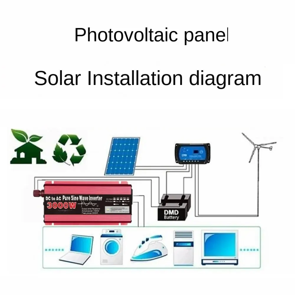 12 V til AC 220 V ren sinus-inverter, 1000W, 1600W, 2200W, 3000W bærbar strømforsyningskonverter, bil-sol-inverter