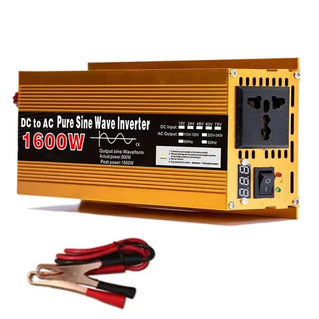 Inverter 12 V til 220 V, ren sinusform, 1600W 2200W 3000W, inverter, EU-opladningsstik med LED-display